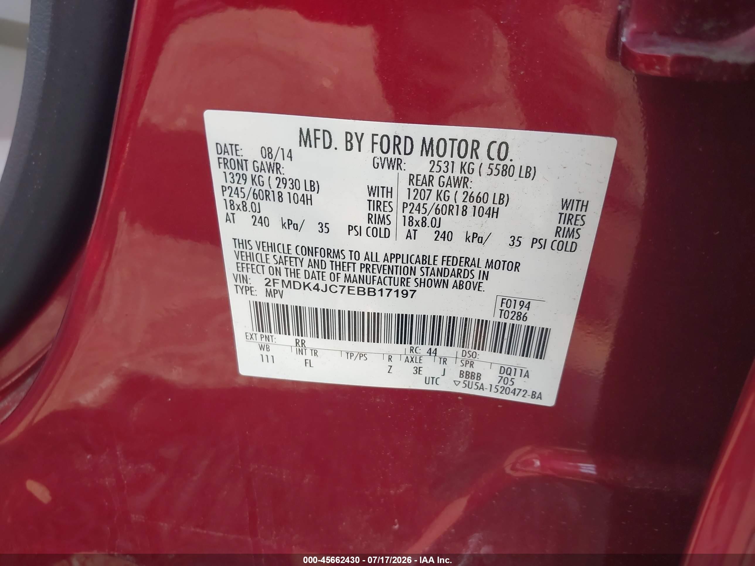 2014 Ford Edge Sel Red vin: 2FMDK4JC7EBB17197