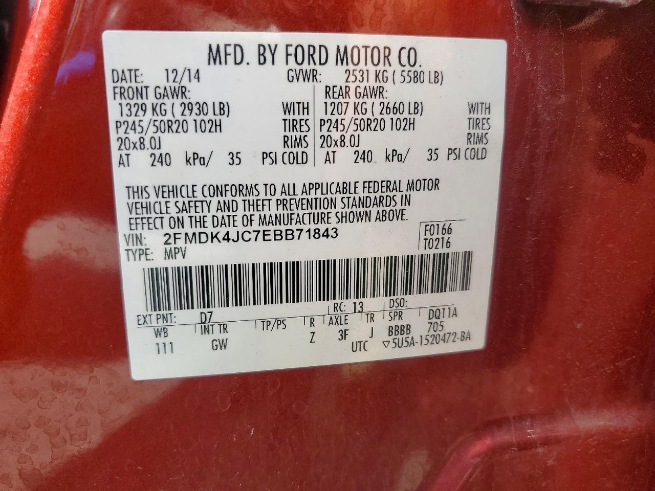 2014 Ford Edge Sel Maroon vin: 2FMDK4JC7EBB71843