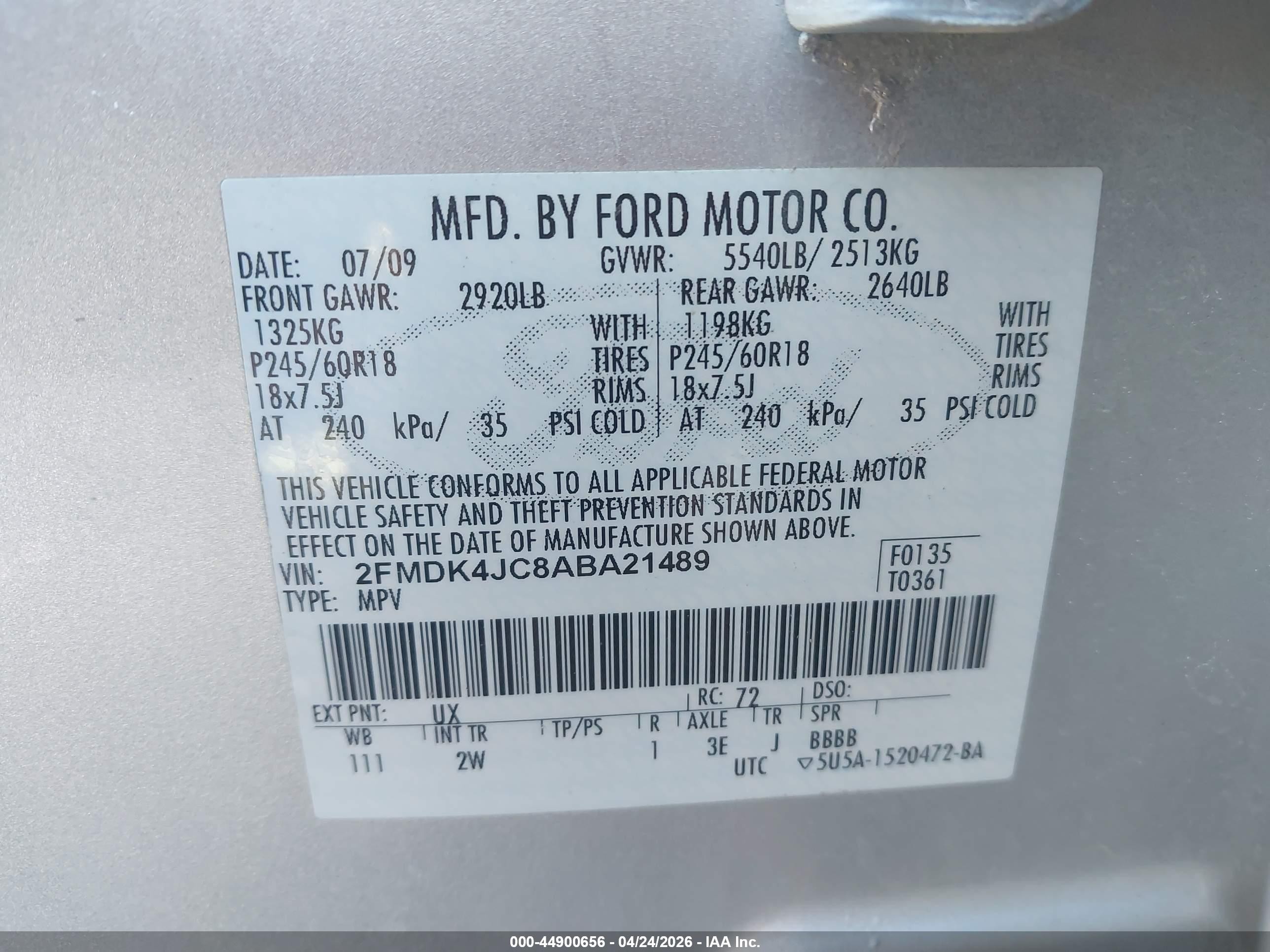 2010 Ford Edge Sel Серебряный vin: 2FMDK4JC8ABA21489