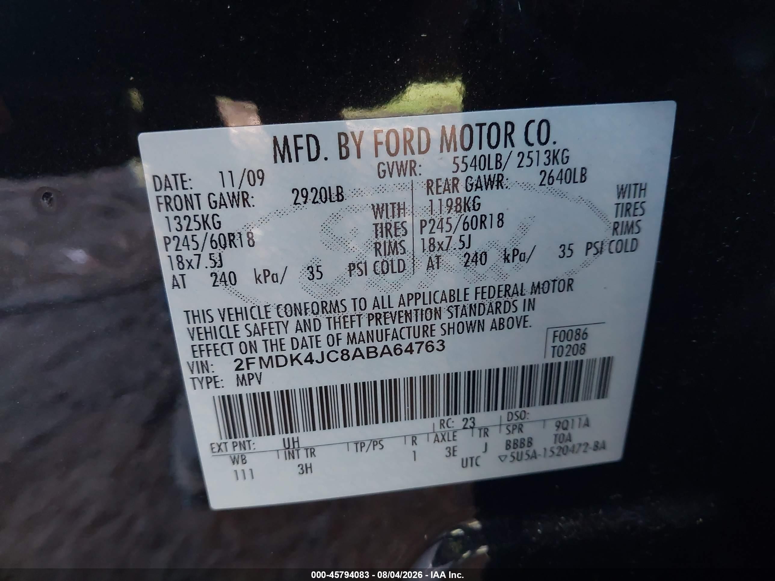2010 Ford Edge Sel Black vin: 2FMDK4JC8ABA64763