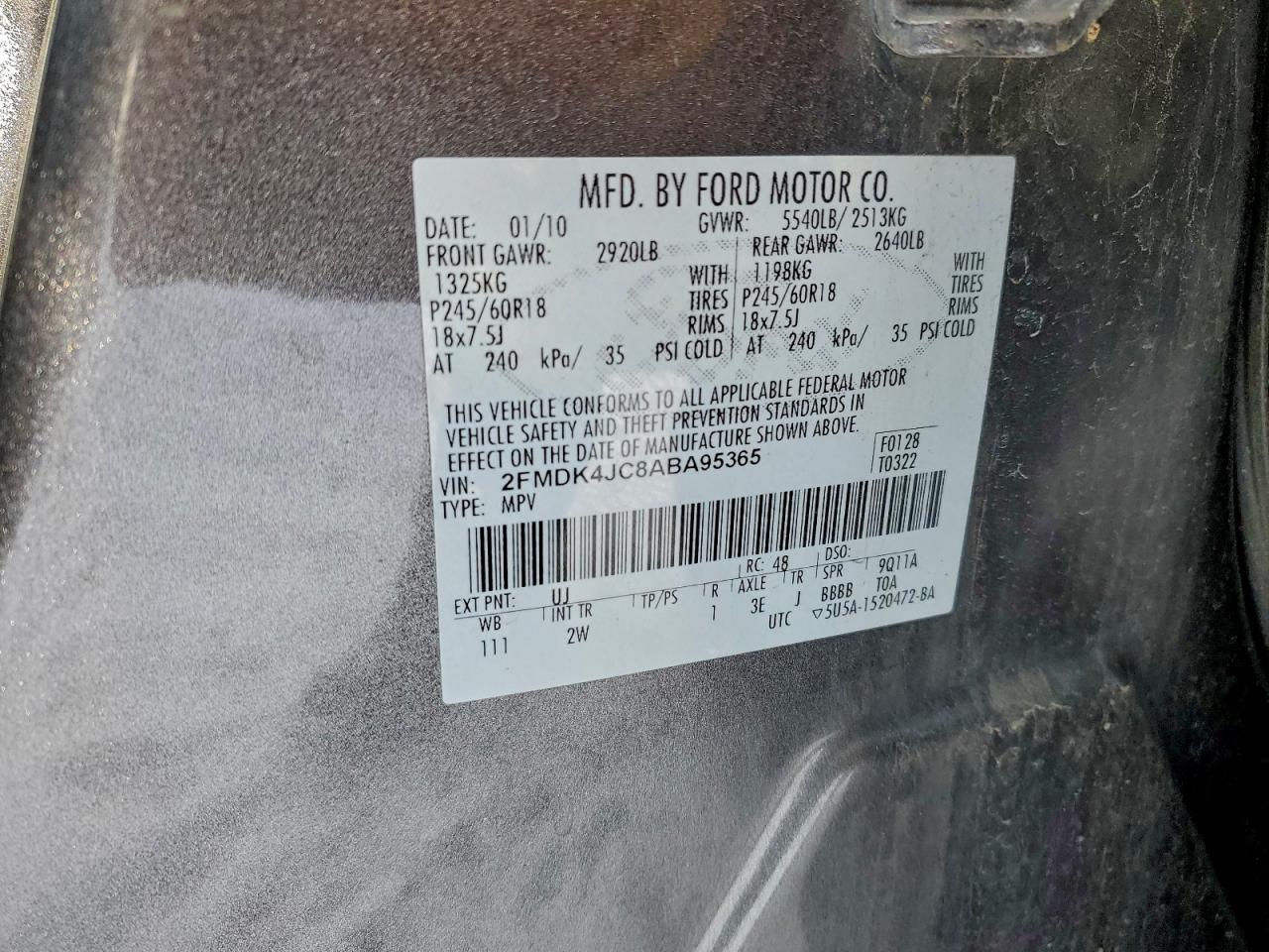 2010 Ford Edge Sel Gray vin: 2FMDK4JC8ABA95365