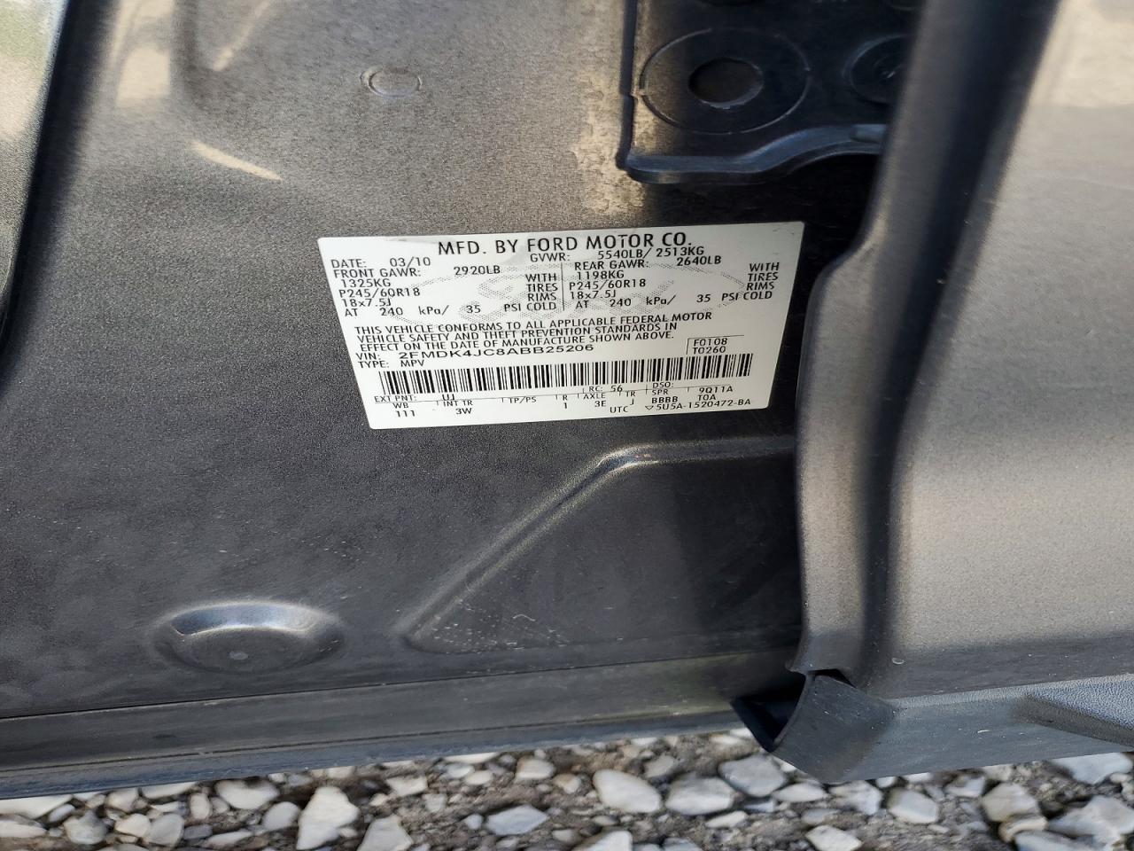 2010 Ford Edge Sel Gray vin: 2FMDK4JC8ABB25206