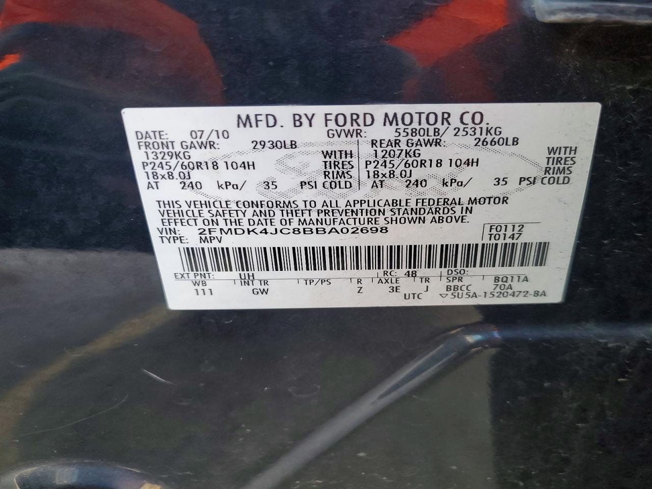 2011 Ford Edge Sel Black vin: 2FMDK4JC8BBA02698