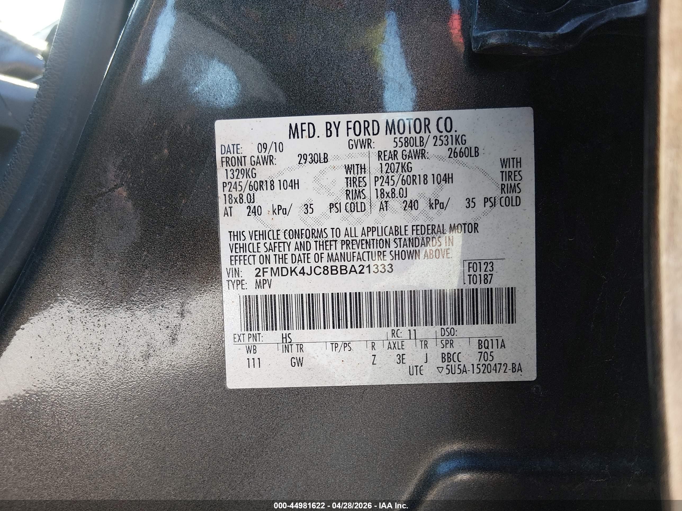 2011 Ford Edge Sel Black vin: 2FMDK4JC8BBA21333