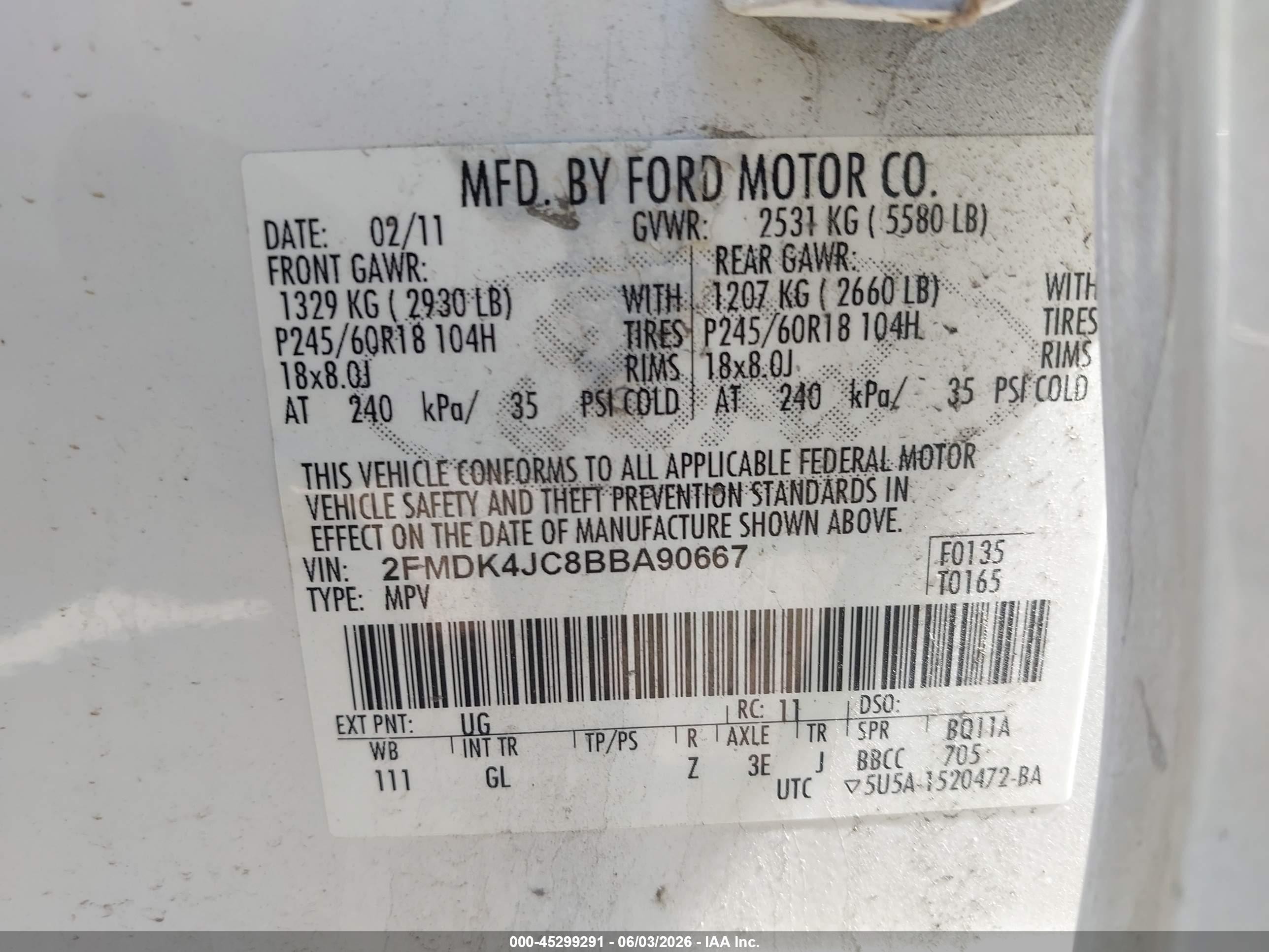 2011 Ford Edge Sel White vin: 2FMDK4JC8BBA90667