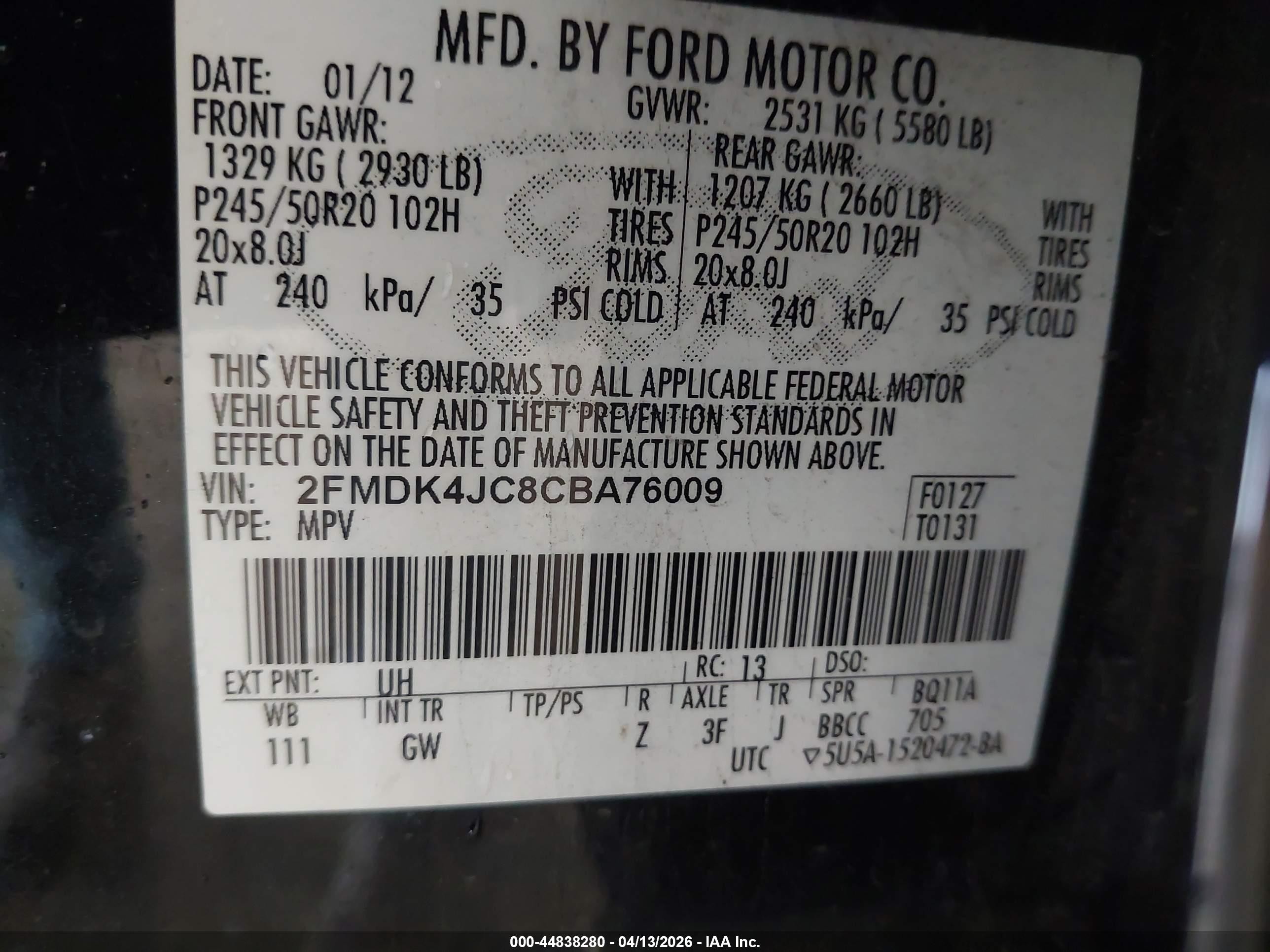 2012 Ford Edge Sel Black vin: 2FMDK4JC8CBA76009
