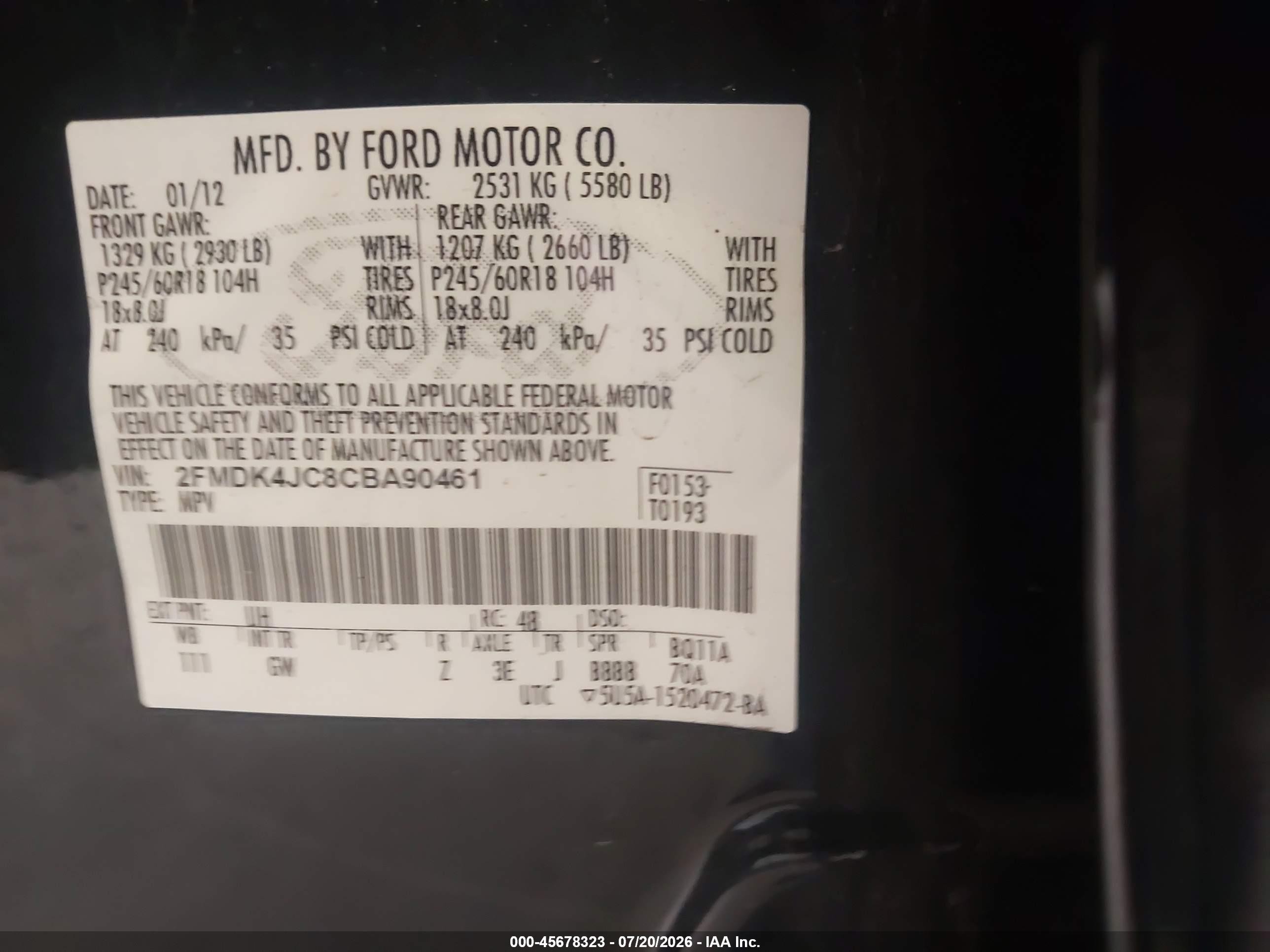 2012 Ford Edge Sel Black vin: 2FMDK4JC8CBA90461