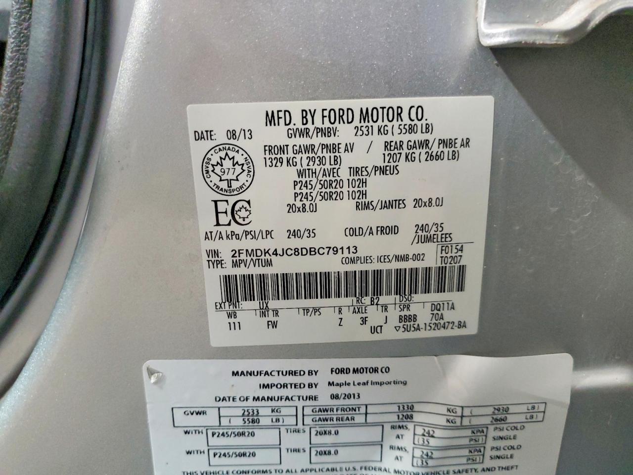 2013 Ford Edge Sel Silver vin: 2FMDK4JC8DBC79113