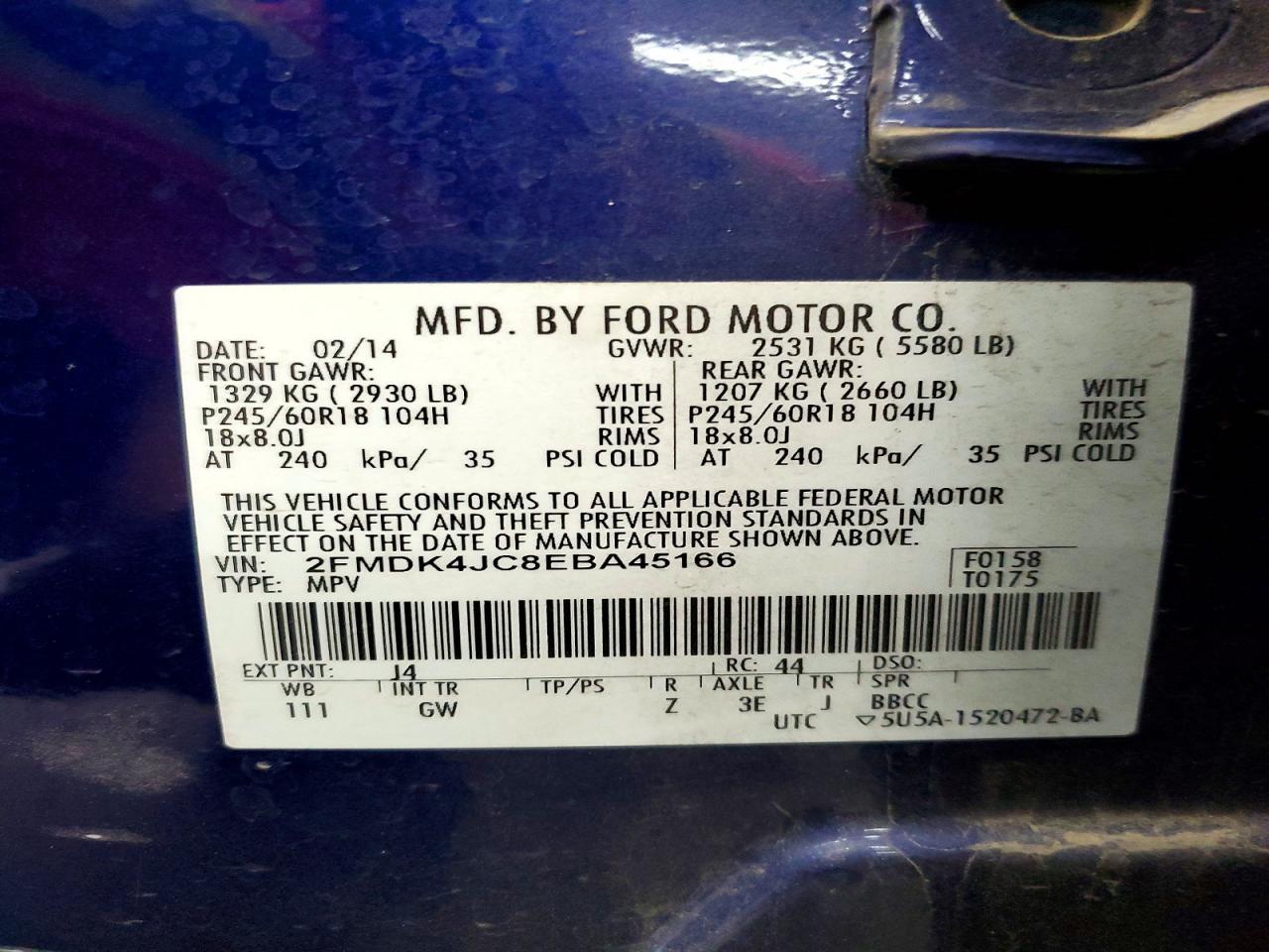 2014 Ford Edge Sel Blue vin: 2FMDK4JC8EBA45166