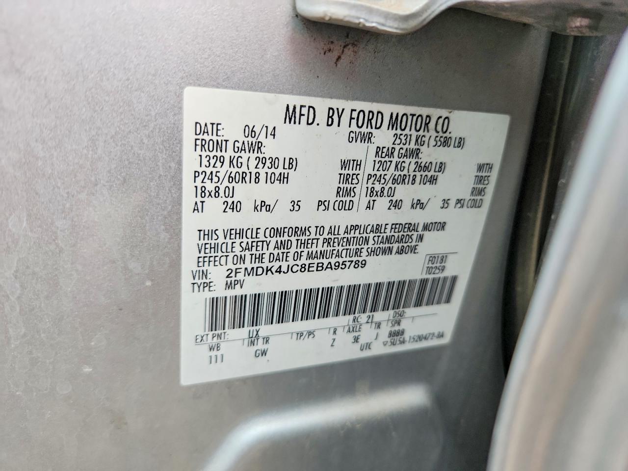 2014 Ford Edge Sel Серебряный vin: 2FMDK4JC8EBA95789