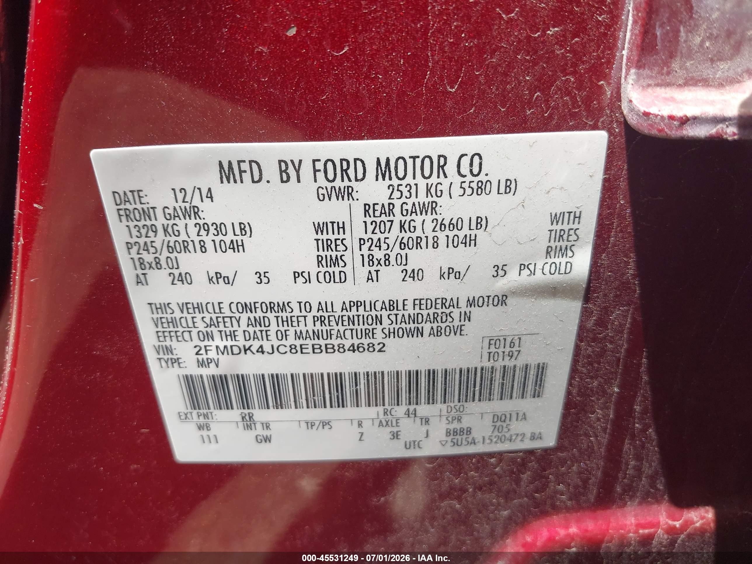 2014 Ford Edge Sel Red vin: 2FMDK4JC8EBB84682