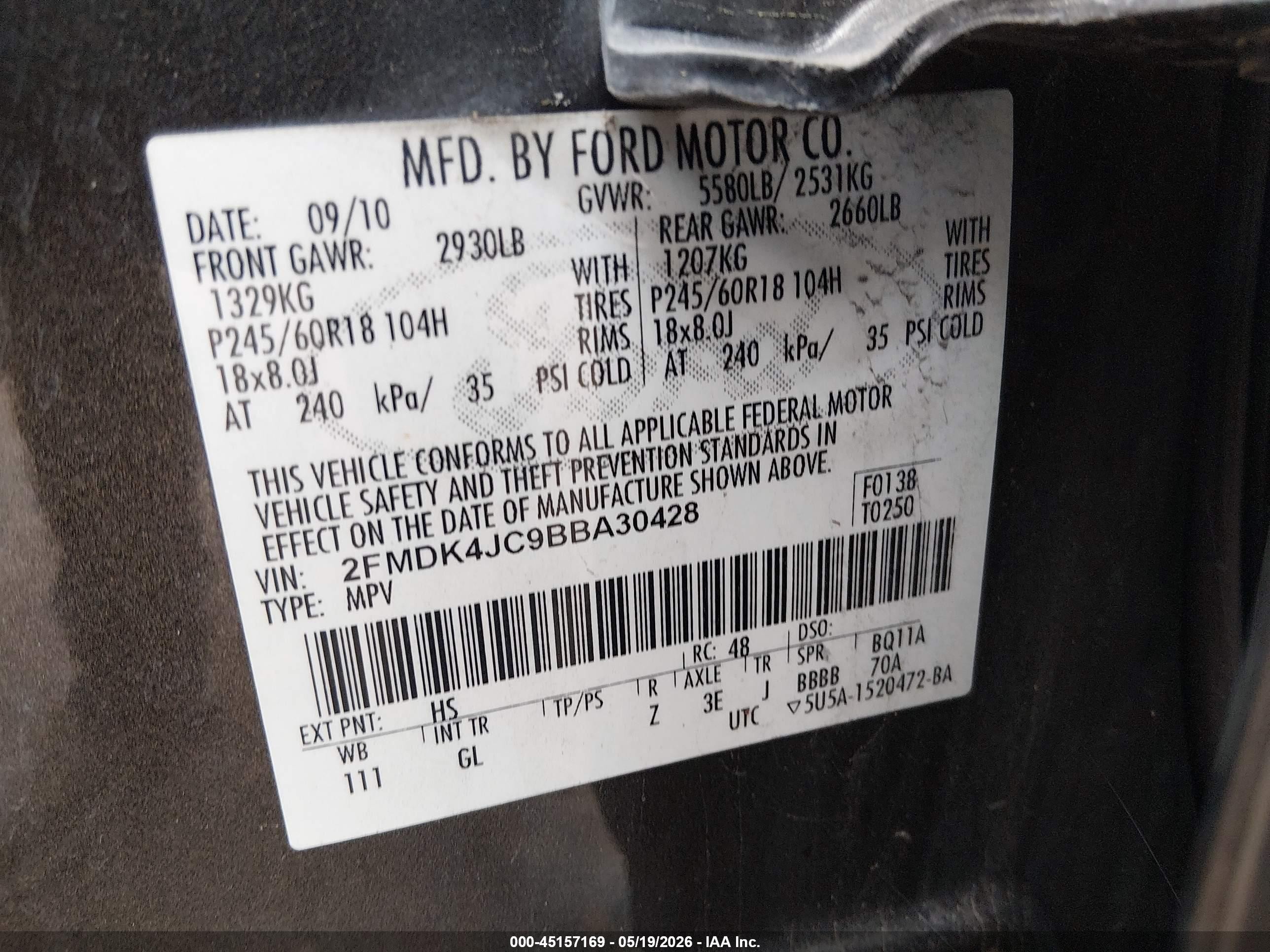 2011 Ford Edge Sel Gray vin: 2FMDK4JC9BBA30428