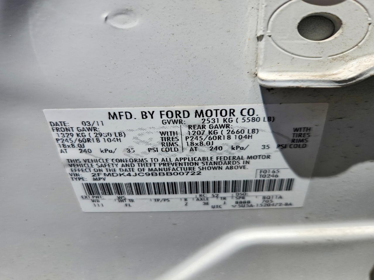 2011 Ford Edge Sel Белый vin: 2FMDK4JC9BBB00722