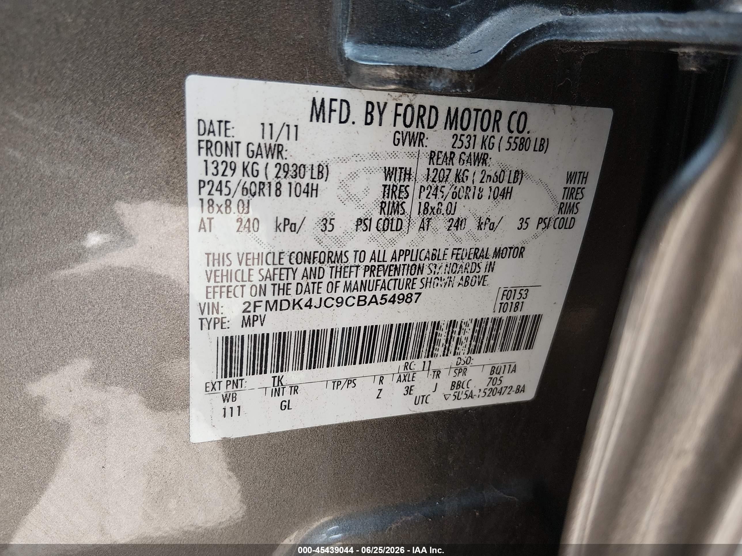 2012 Ford Edge Sel Gray vin: 2FMDK4JC9CBA54987