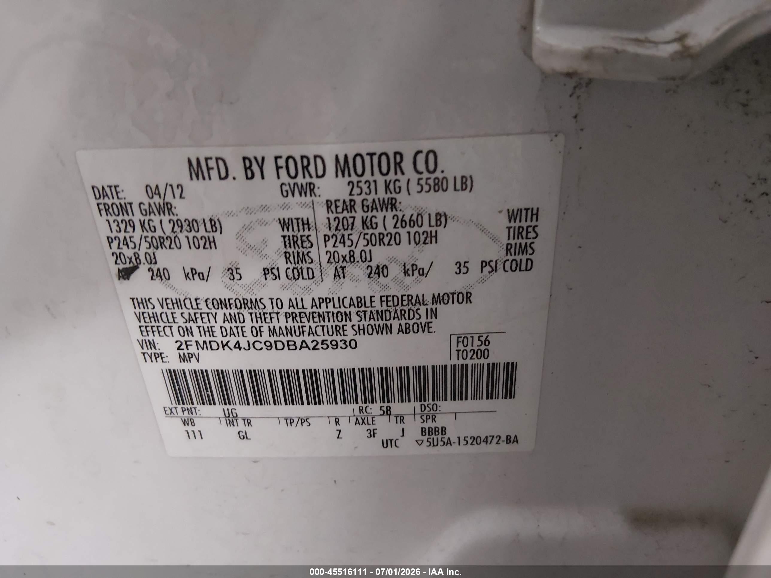 2013 Ford Edge Sel Белый vin: 2FMDK4JC9DBA25930