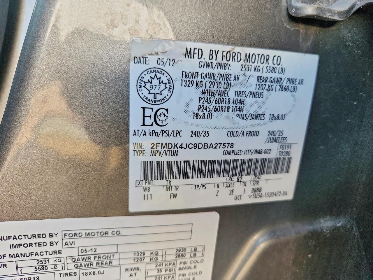 2013 Ford Edge Sel Gray vin: 2FMDK4JC9DBA27578