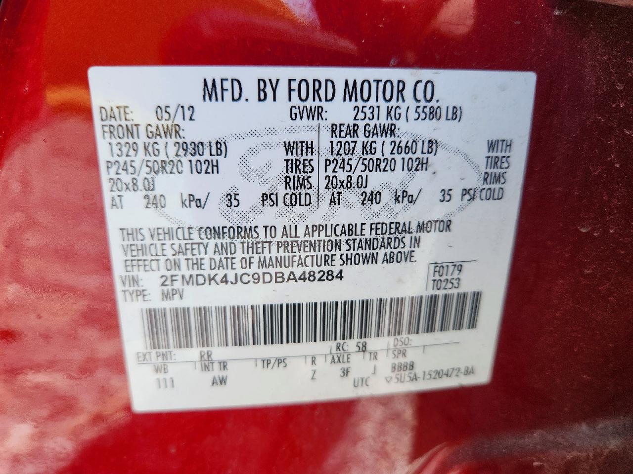2013 Ford Edge Sel Red vin: 2FMDK4JC9DBA48284