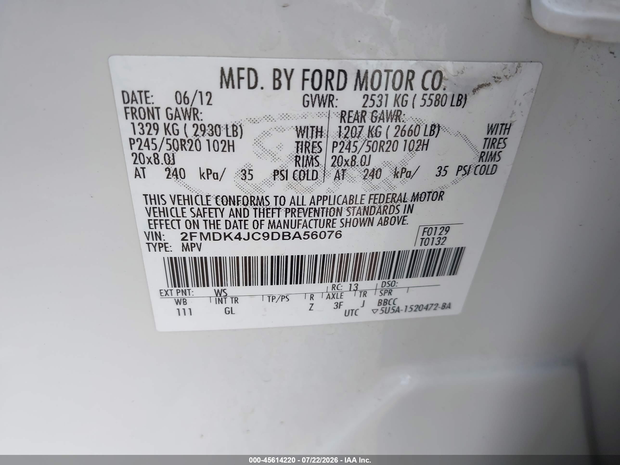 2013 Ford Edge Sel White vin: 2FMDK4JC9DBA56076