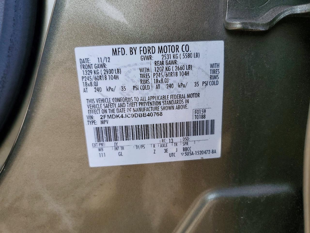 2013 Ford Edge Sel Green vin: 2FMDK4JC9DBB40768