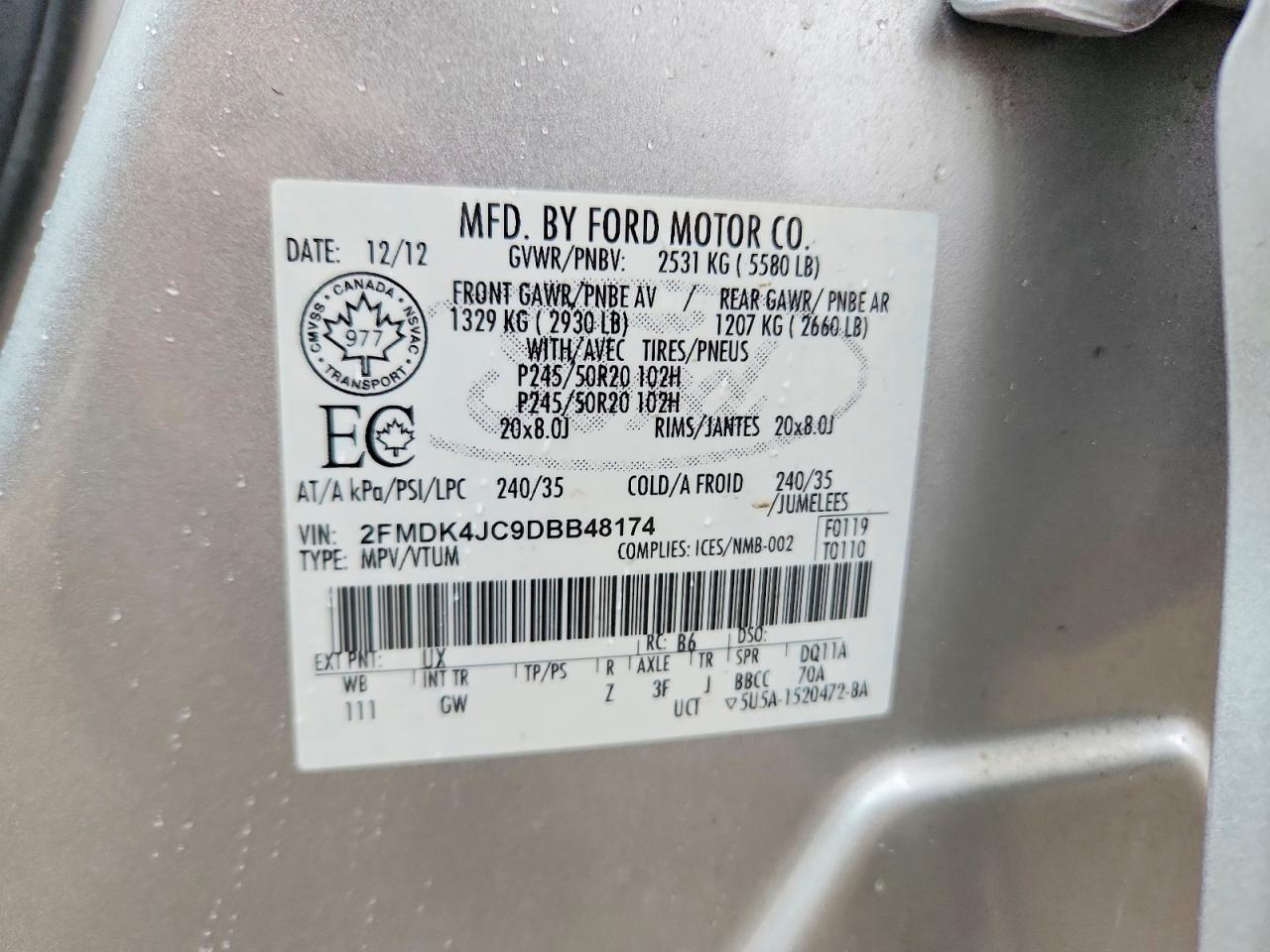2013 Ford Edge Sel Silver vin: 2FMDK4JC9DBB48174
