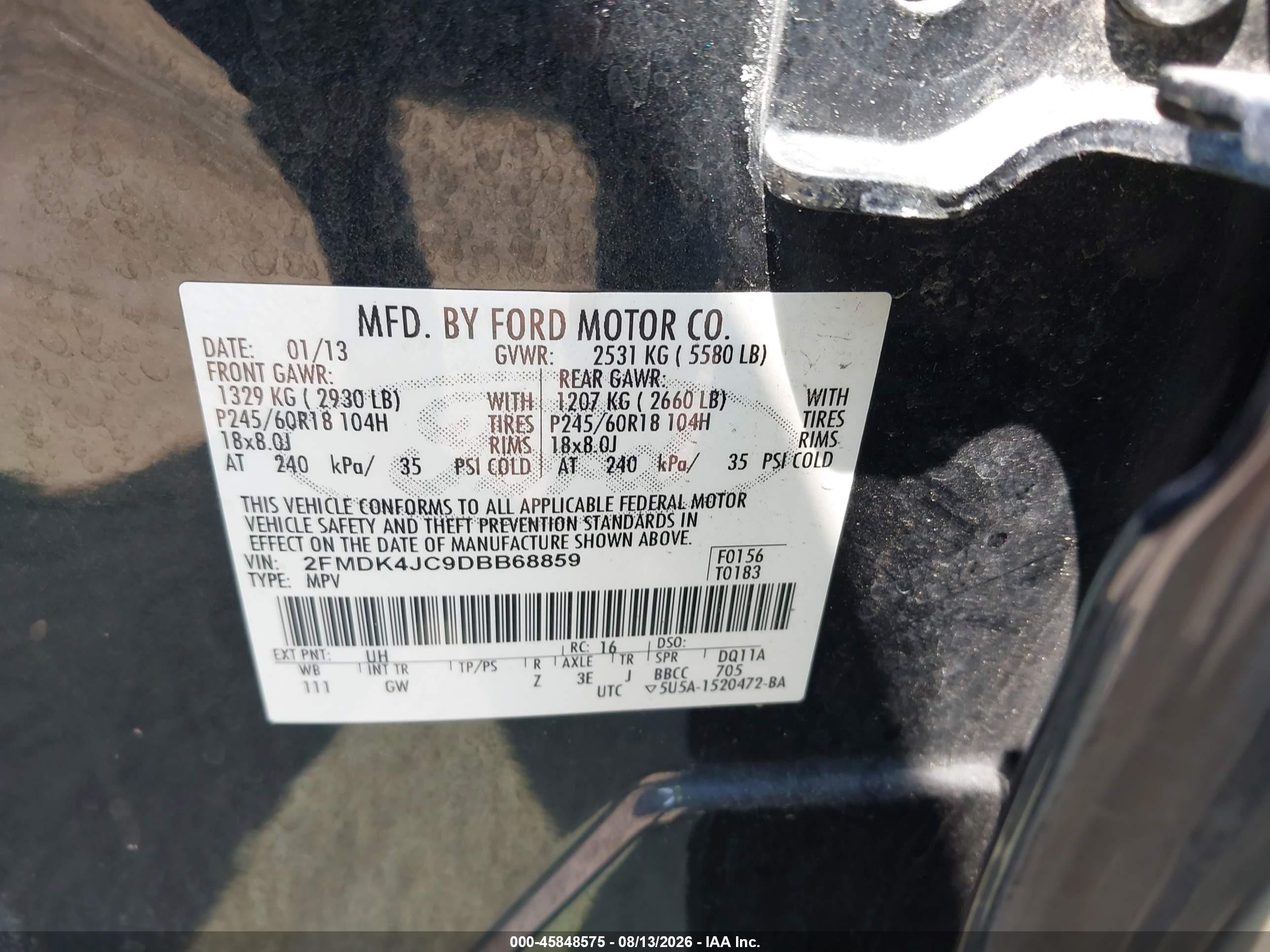 2013 Ford Edge Sel Black vin: 2FMDK4JC9DBB68859
