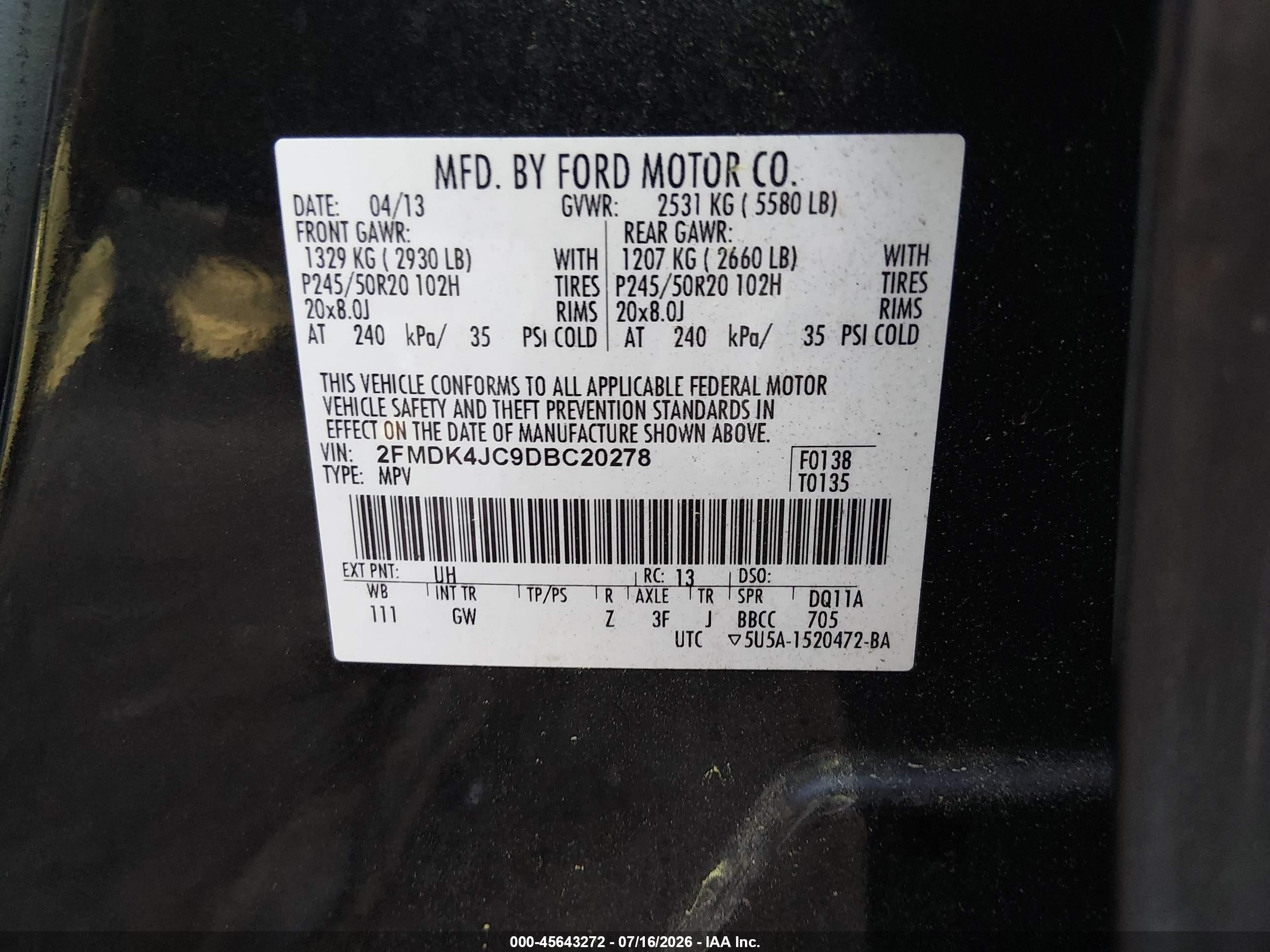2013 Ford Edge Sel Черный vin: 2FMDK4JC9DBC20278