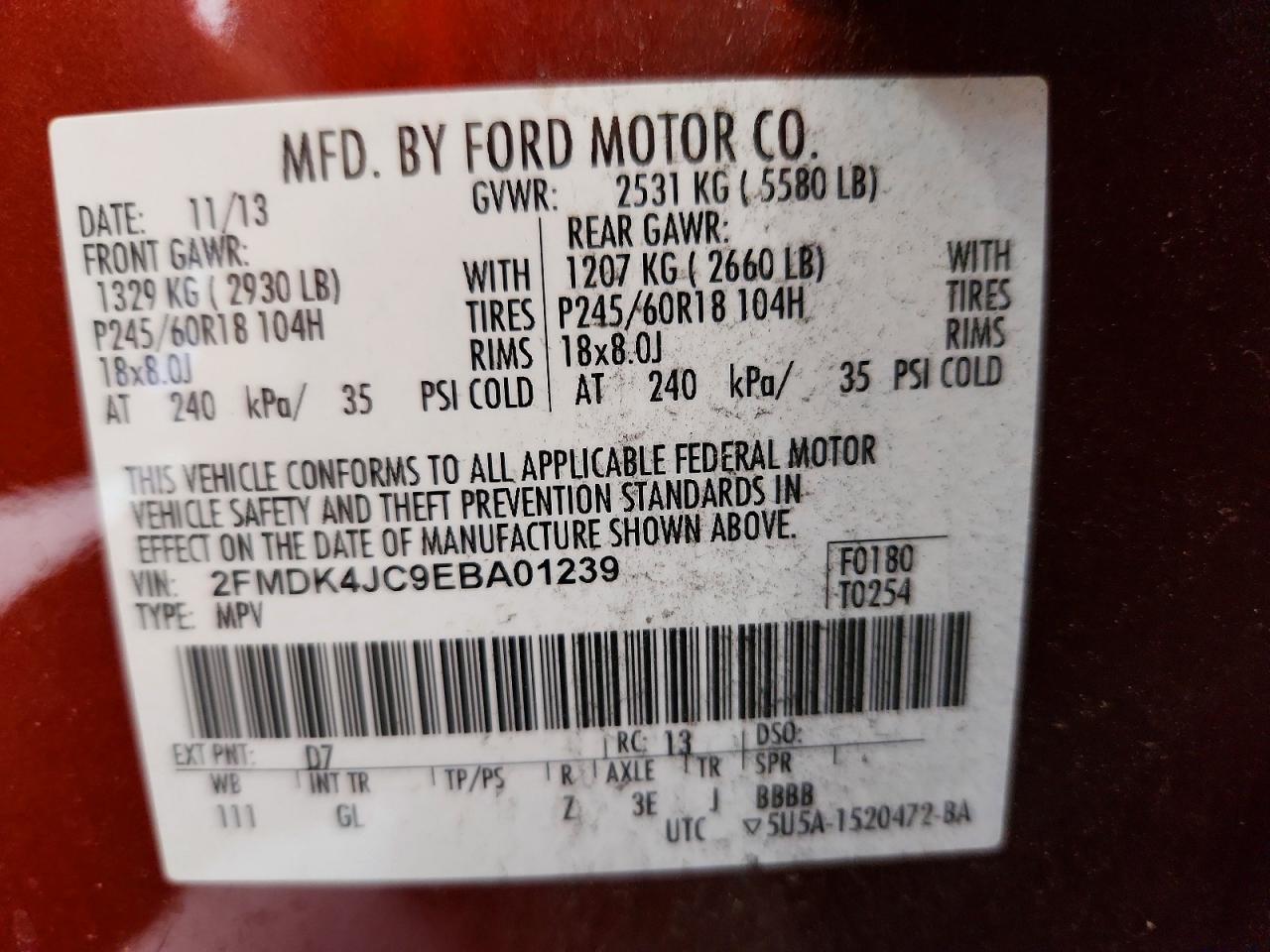 2014 Ford Edge Sel Red vin: 2FMDK4JC9EBA01239