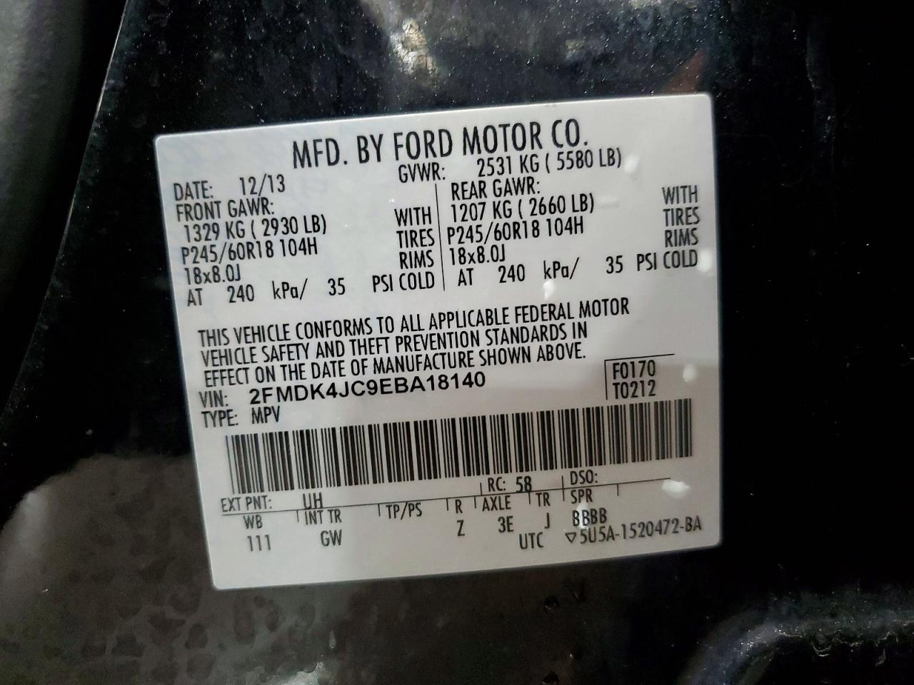 2014 Ford Edge Sel Black vin: 2FMDK4JC9EBA18140