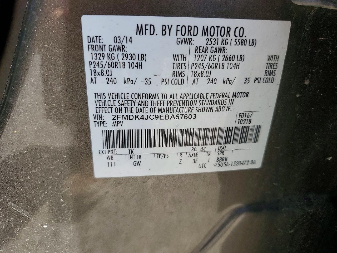 2014 Ford Edge Sel Желто-коричневый vin: 2FMDK4JC9EBA57603