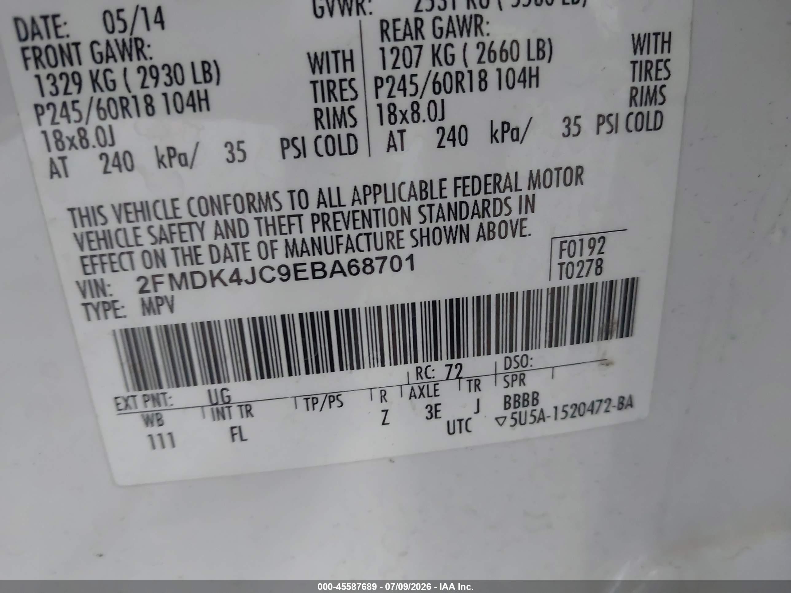 2014 Ford Edge Sel Белый vin: 2FMDK4JC9EBA68701