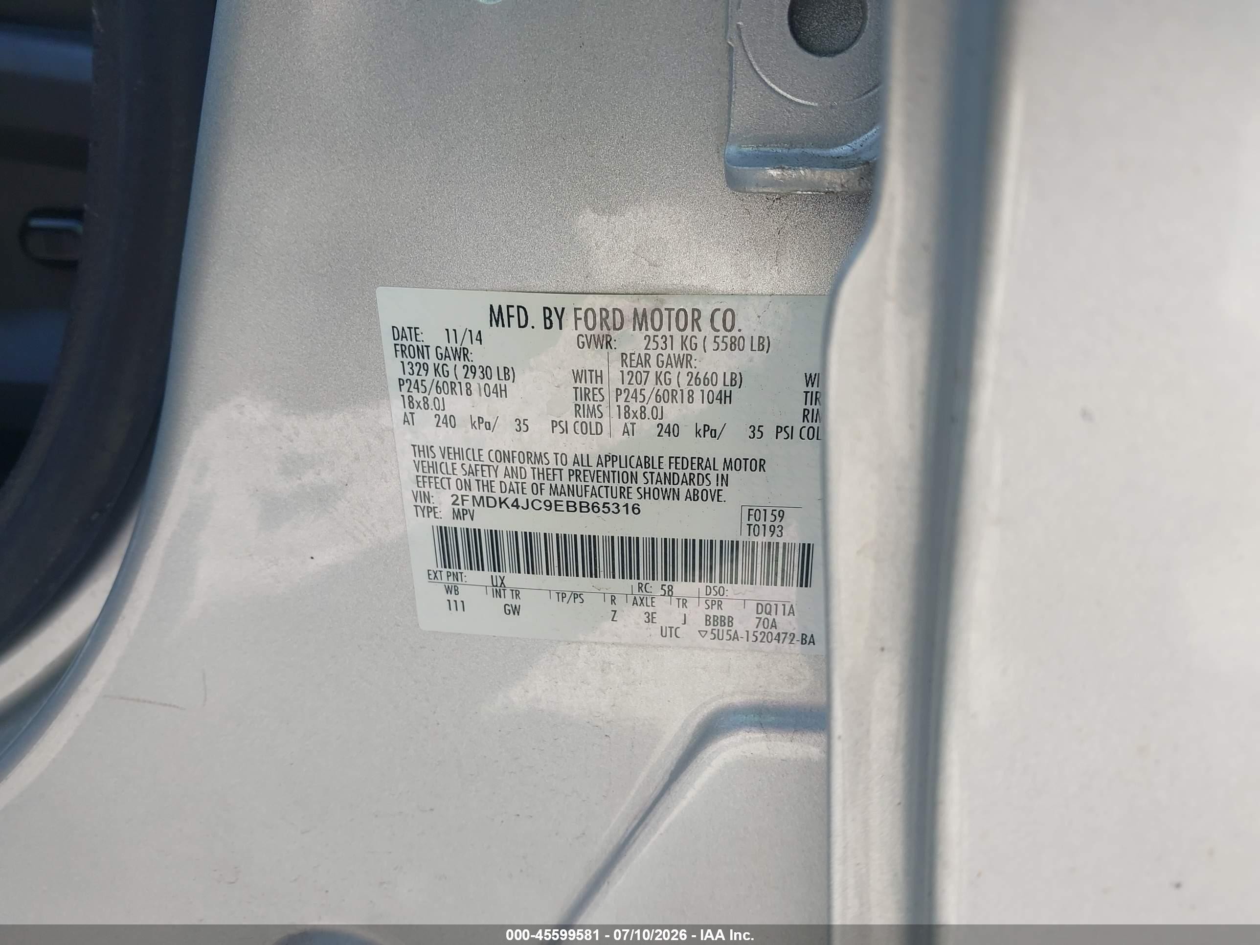 2014 Ford Edge Sel Silver vin: 2FMDK4JC9EBB65316