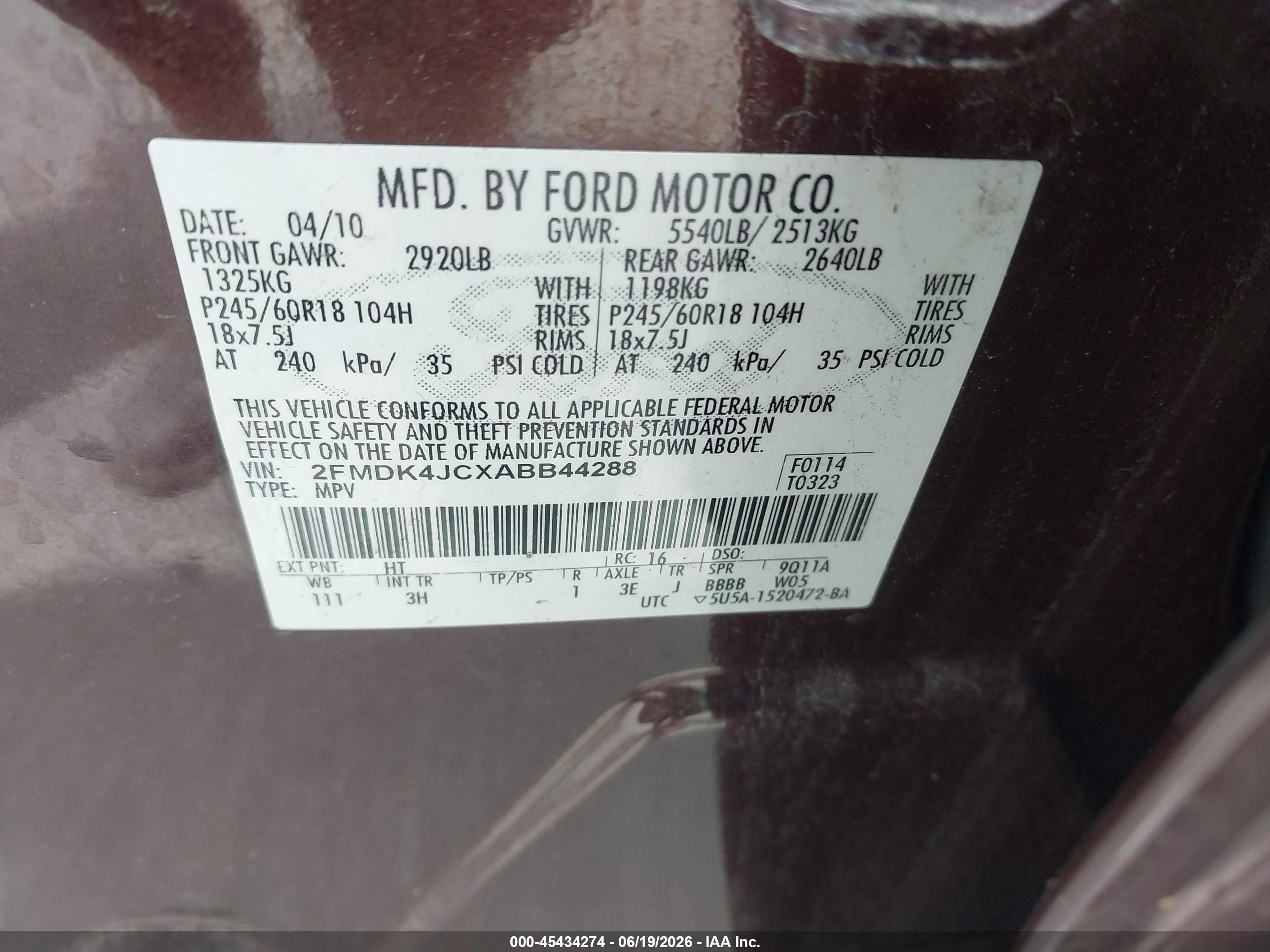 2010 Ford Edge Sel Purple vin: 2FMDK4JCXABB44288