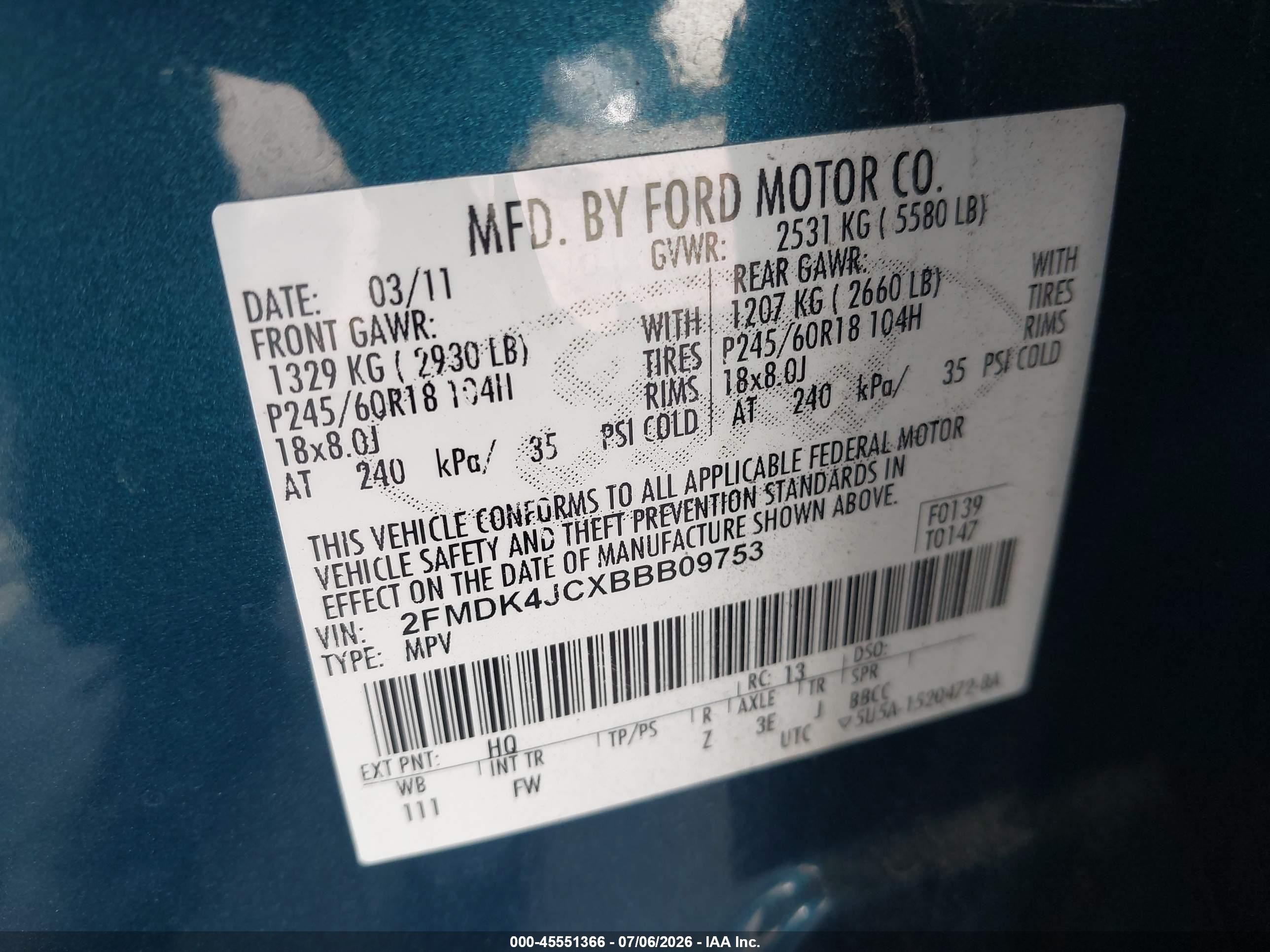 2011 Ford Edge Sel Синий vin: 2FMDK4JCXBBB09753