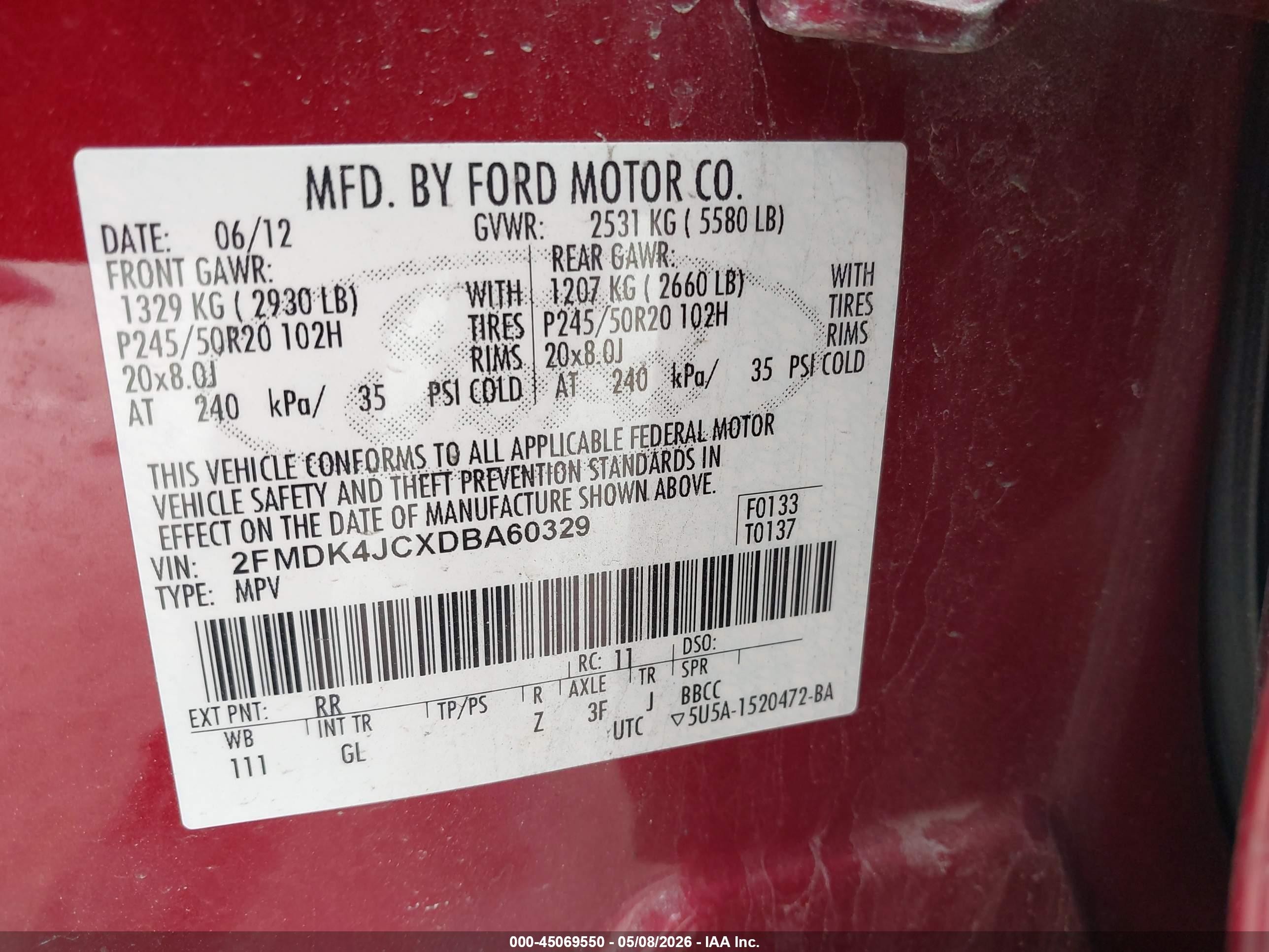 2013 Ford Edge Sel Red vin: 2FMDK4JCXDBA60329