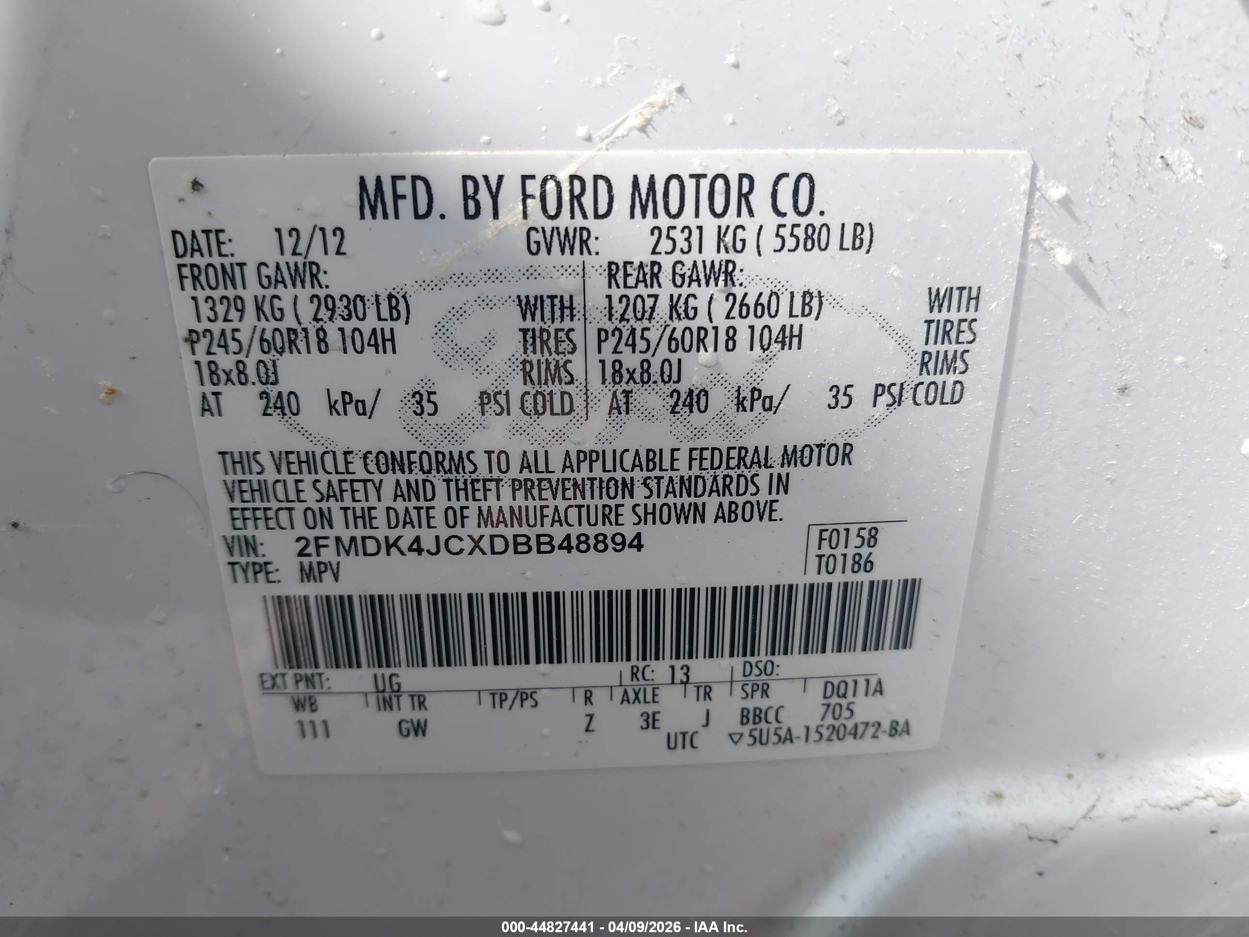 2013 Ford Edge Sel White vin: 2FMDK4JCXDBB48894