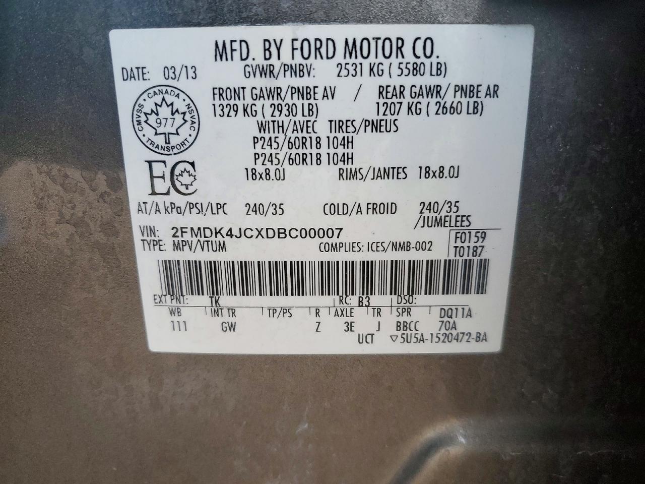 2013 Ford Edge Sel Brown vin: 2FMDK4JCXDBC00007