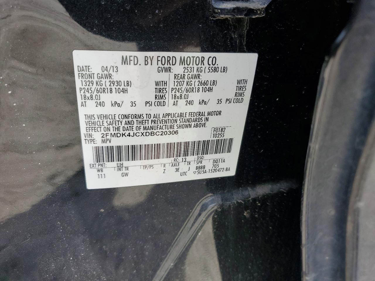 2013 Ford Edge Sel Black vin: 2FMDK4JCXDBC20306