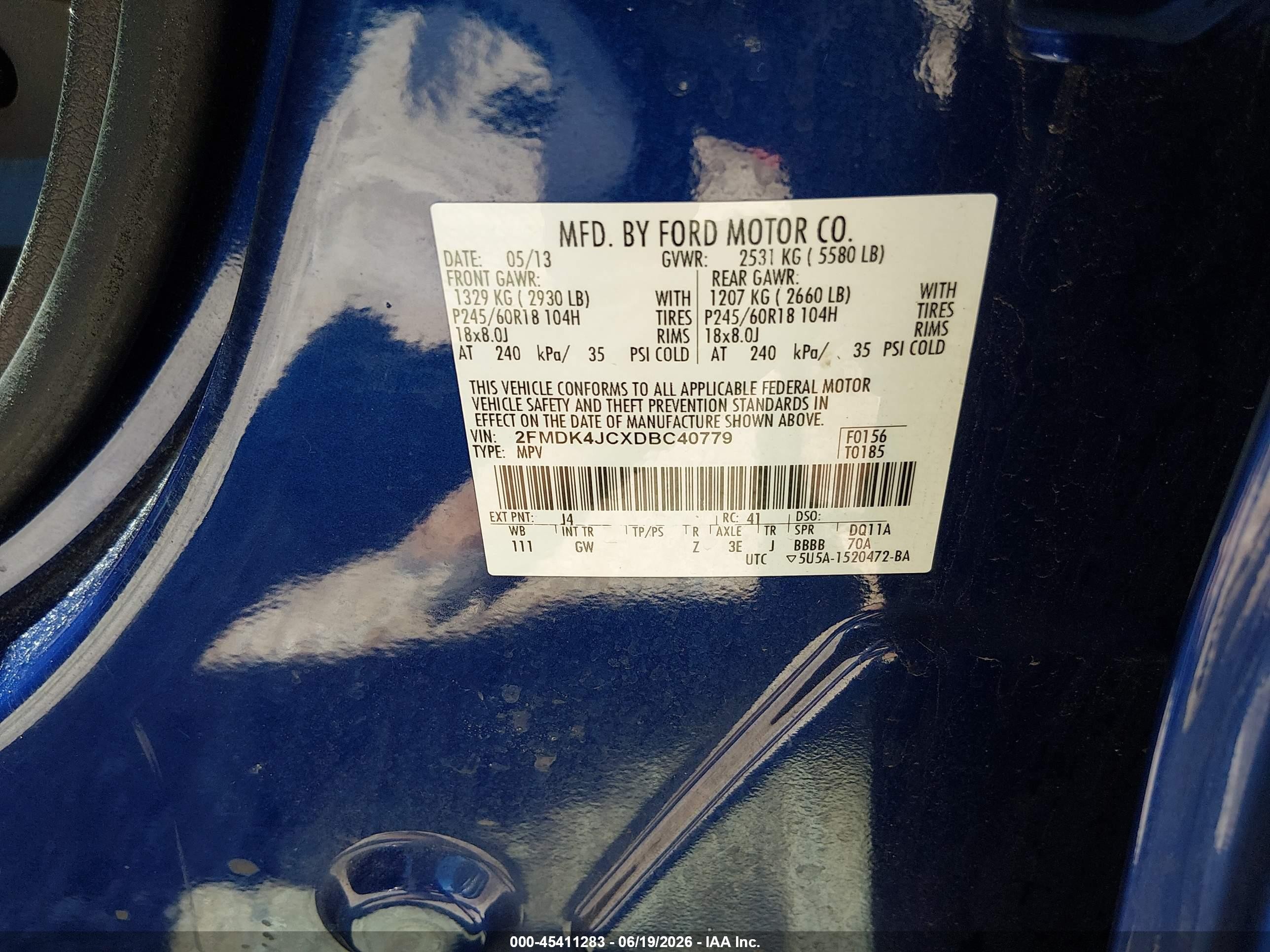 2013 Ford Edge Sel Dark Blue vin: 2FMDK4JCXDBC40779
