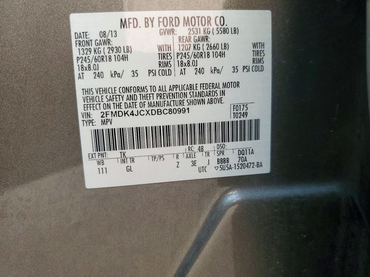 2013 Ford Edge Sel Gray vin: 2FMDK4JCXDBC80991