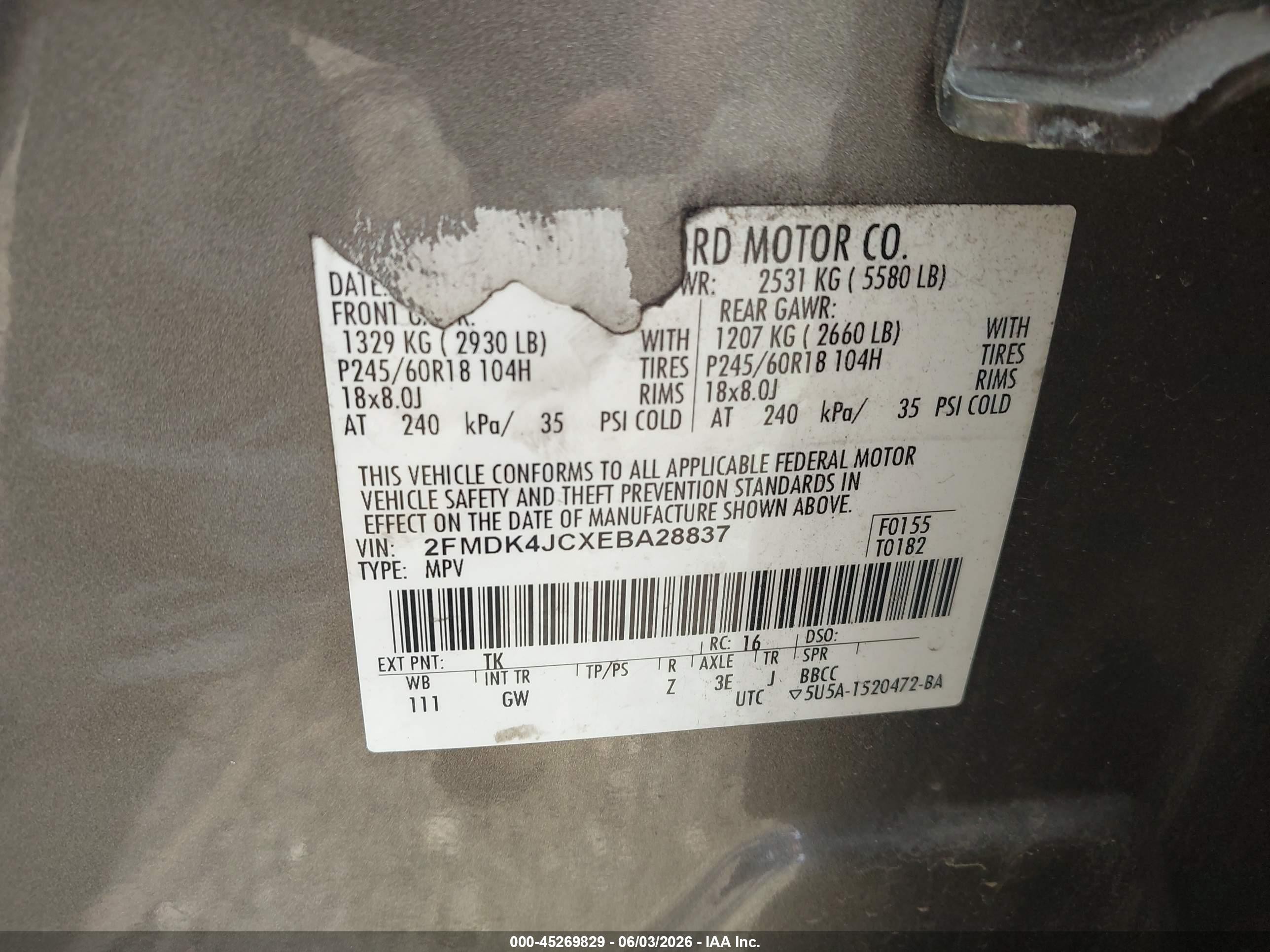 2014 Ford Edge Sel Gray vin: 2FMDK4JCXEBA28837
