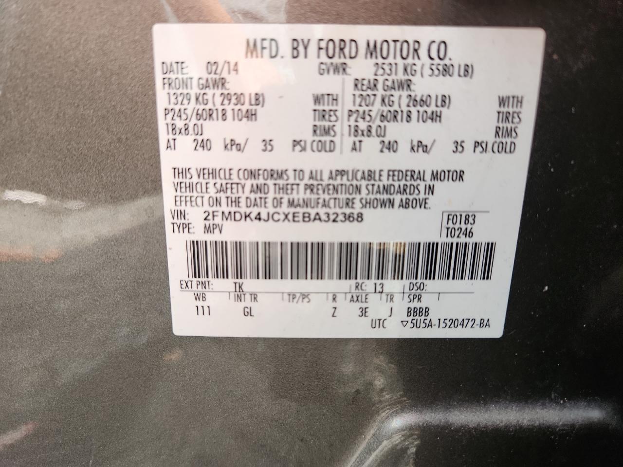 2014 Ford Edge Sel Gray vin: 2FMDK4JCXEBA32368