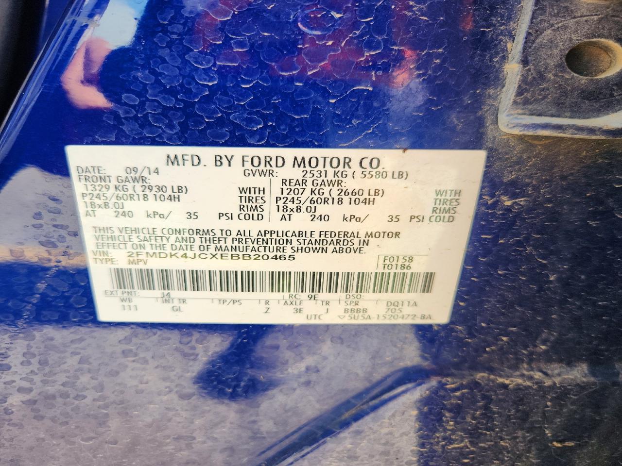2014 Ford Edge Sel Blue vin: 2FMDK4JCXEBB20465