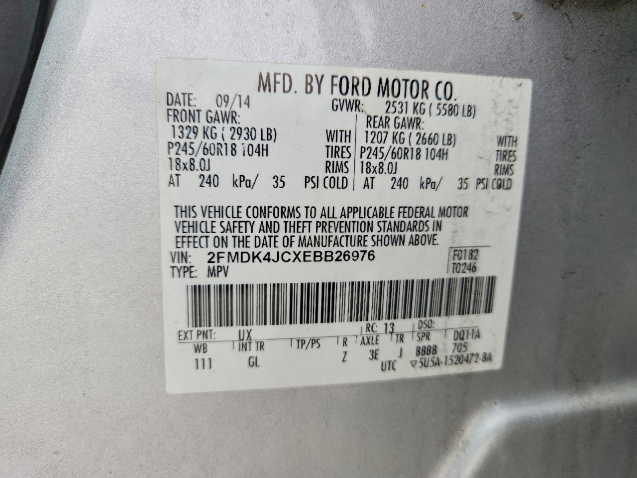 2014 Ford Edge Sel Серебряный vin: 2FMDK4JCXEBB26976