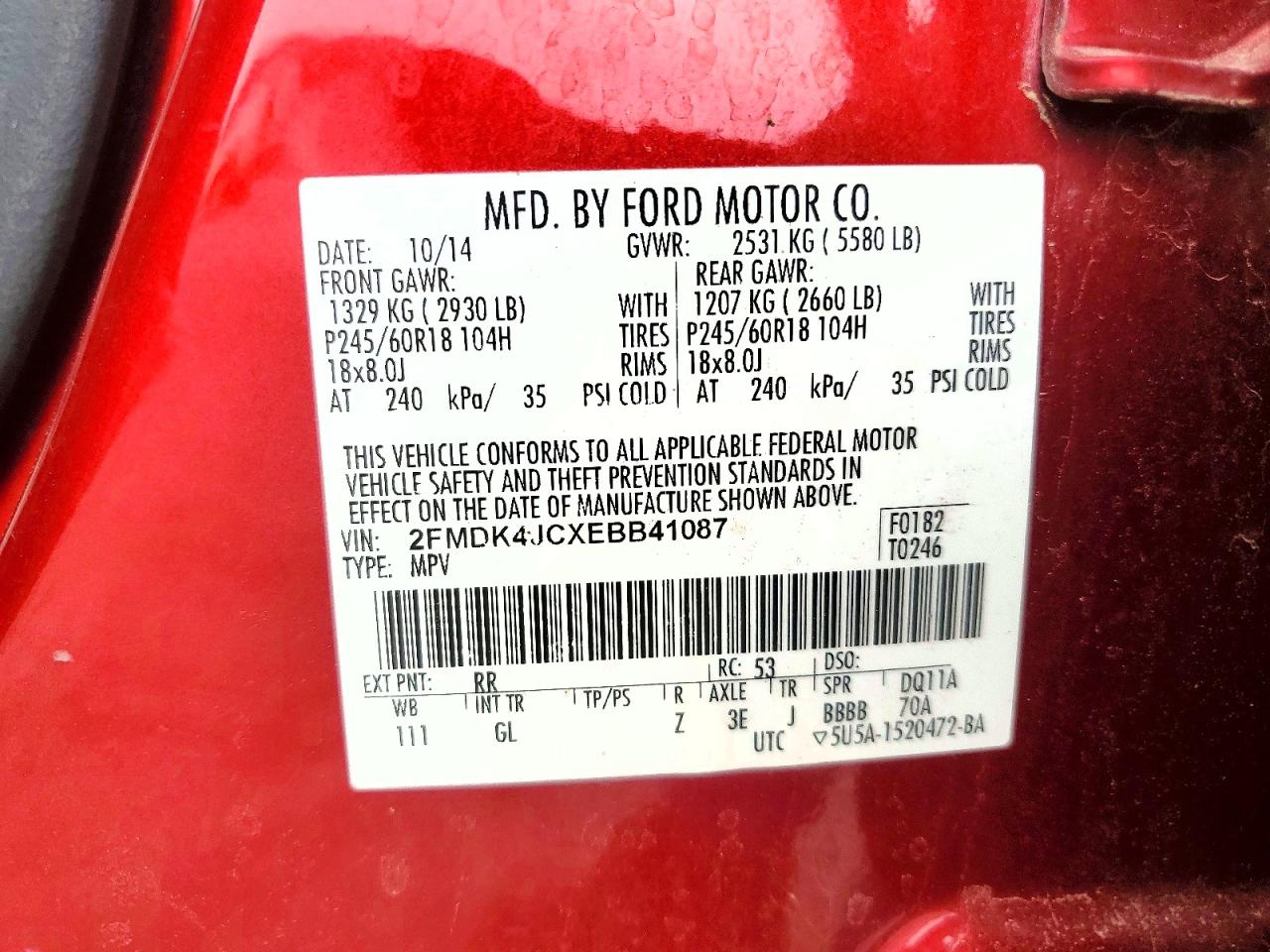 2014 Ford Edge Sel Red vin: 2FMDK4JCXEBB41087