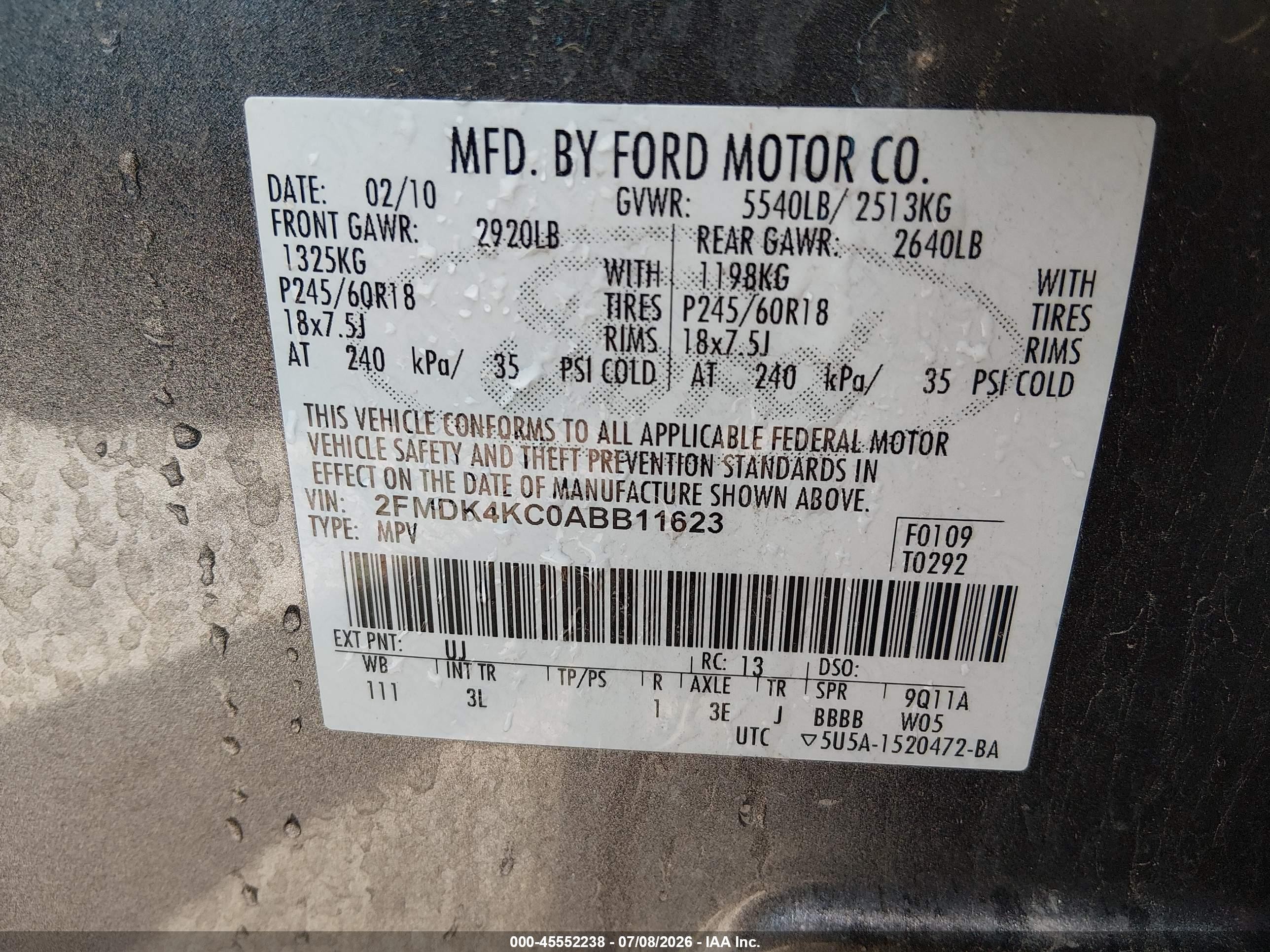 2010 Ford Edge Limited Серый vin: 2FMDK4KC0ABB11623