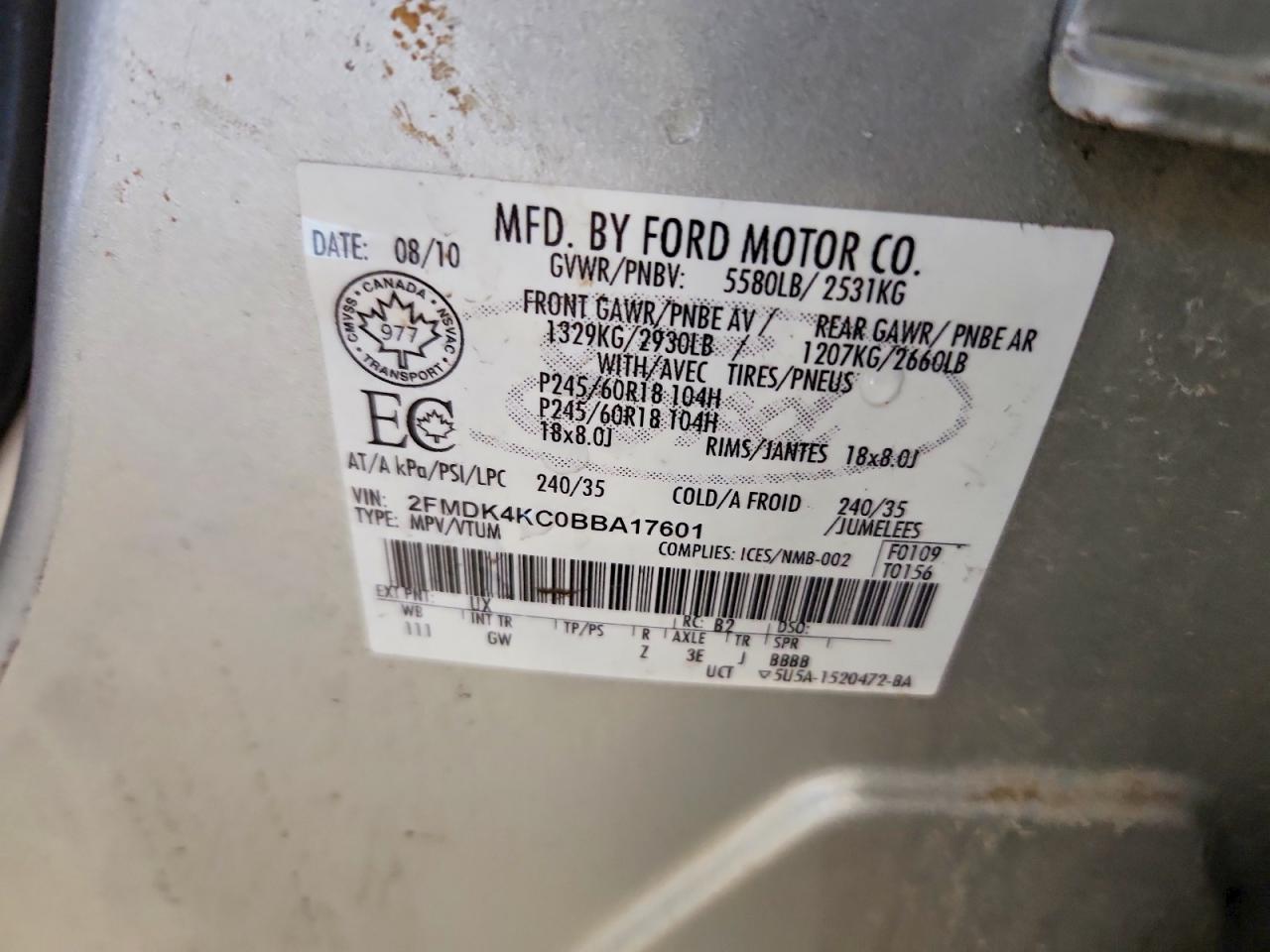2011 Ford Edge Limited Серебряный vin: 2FMDK4KC0BBA17601