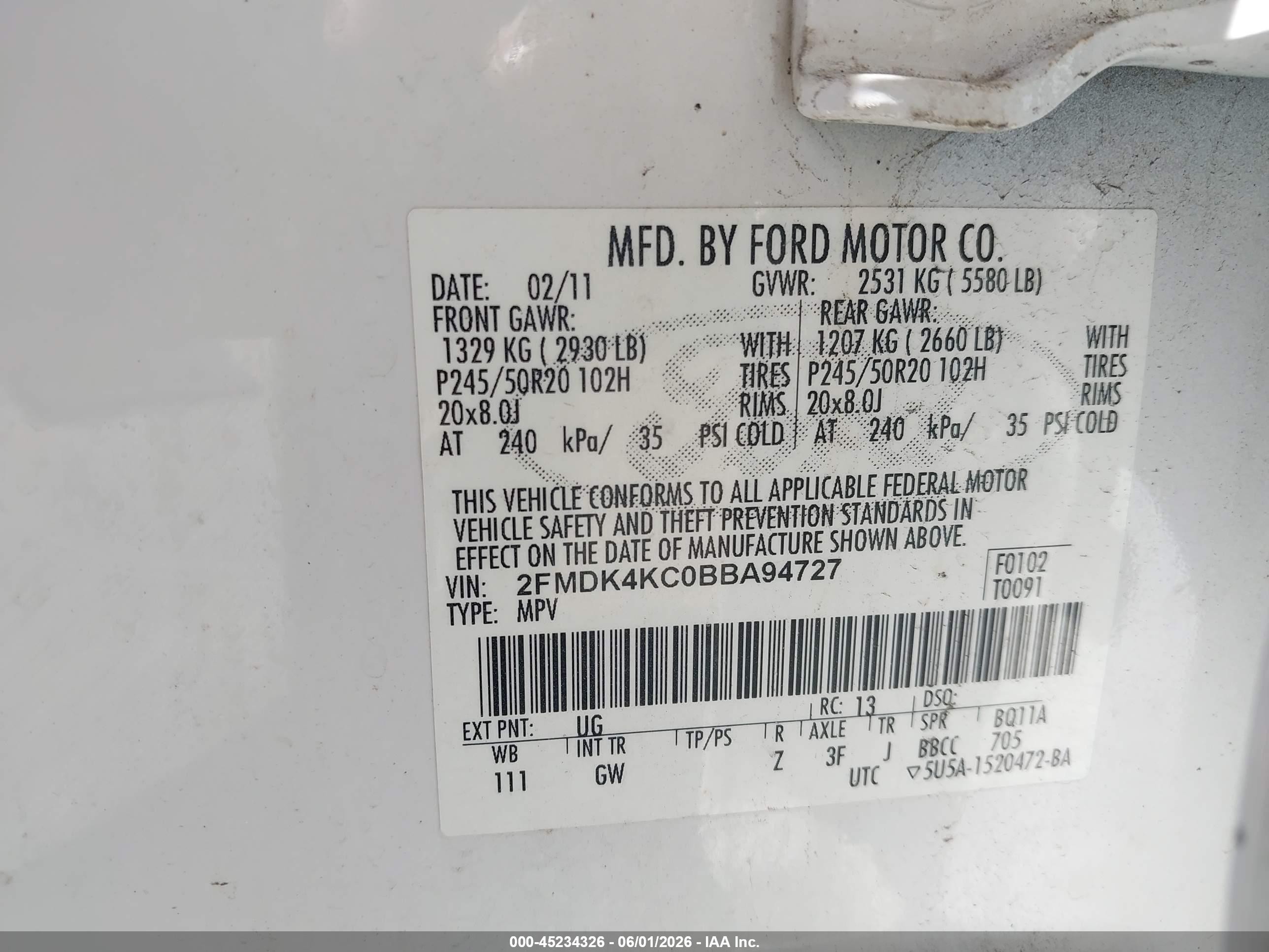 2011 Ford Edge Limited White vin: 2FMDK4KC0BBA94727