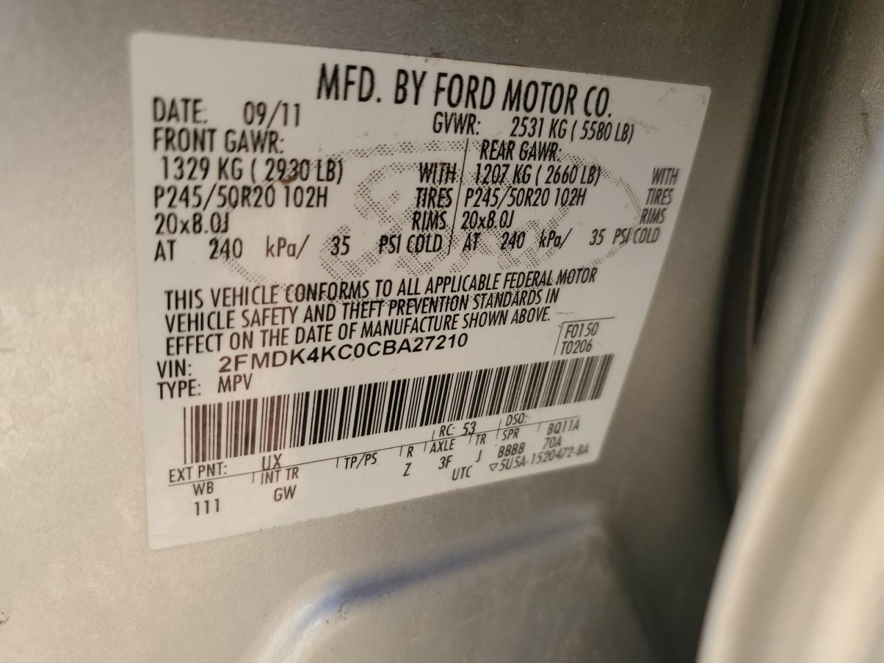 2012 Ford Edge Limited Silver vin: 2FMDK4KC0CBA27210