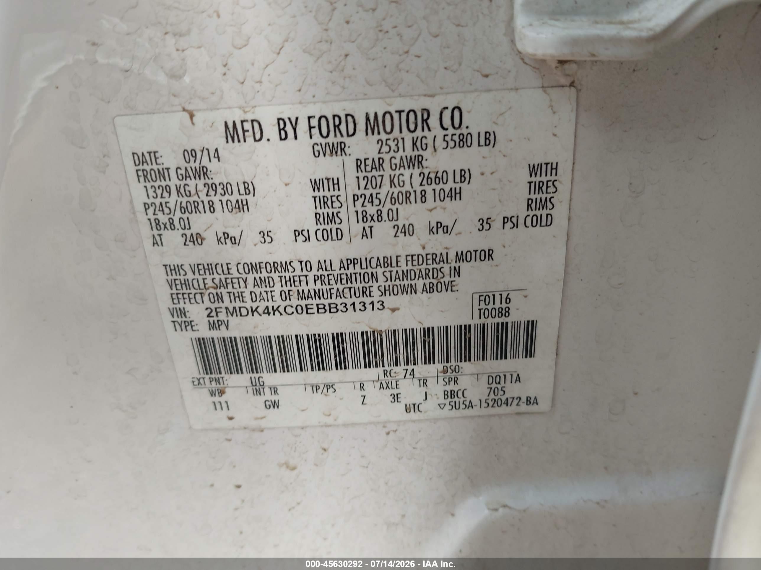2014 Ford Edge Limited White vin: 2FMDK4KC0EBB31313
