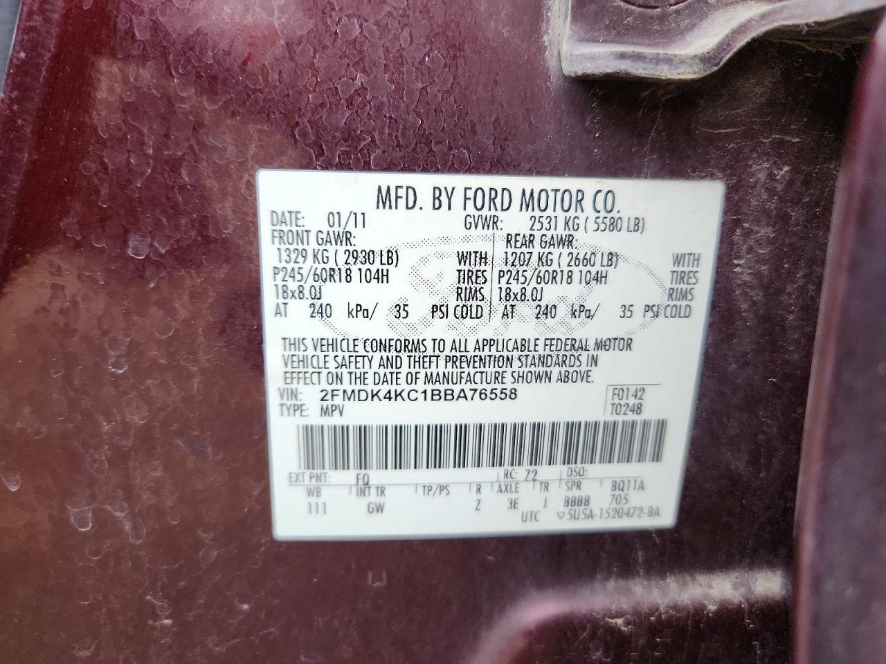 2011 Ford Edge Limited Burgundy vin: 2FMDK4KC1BBA76558
